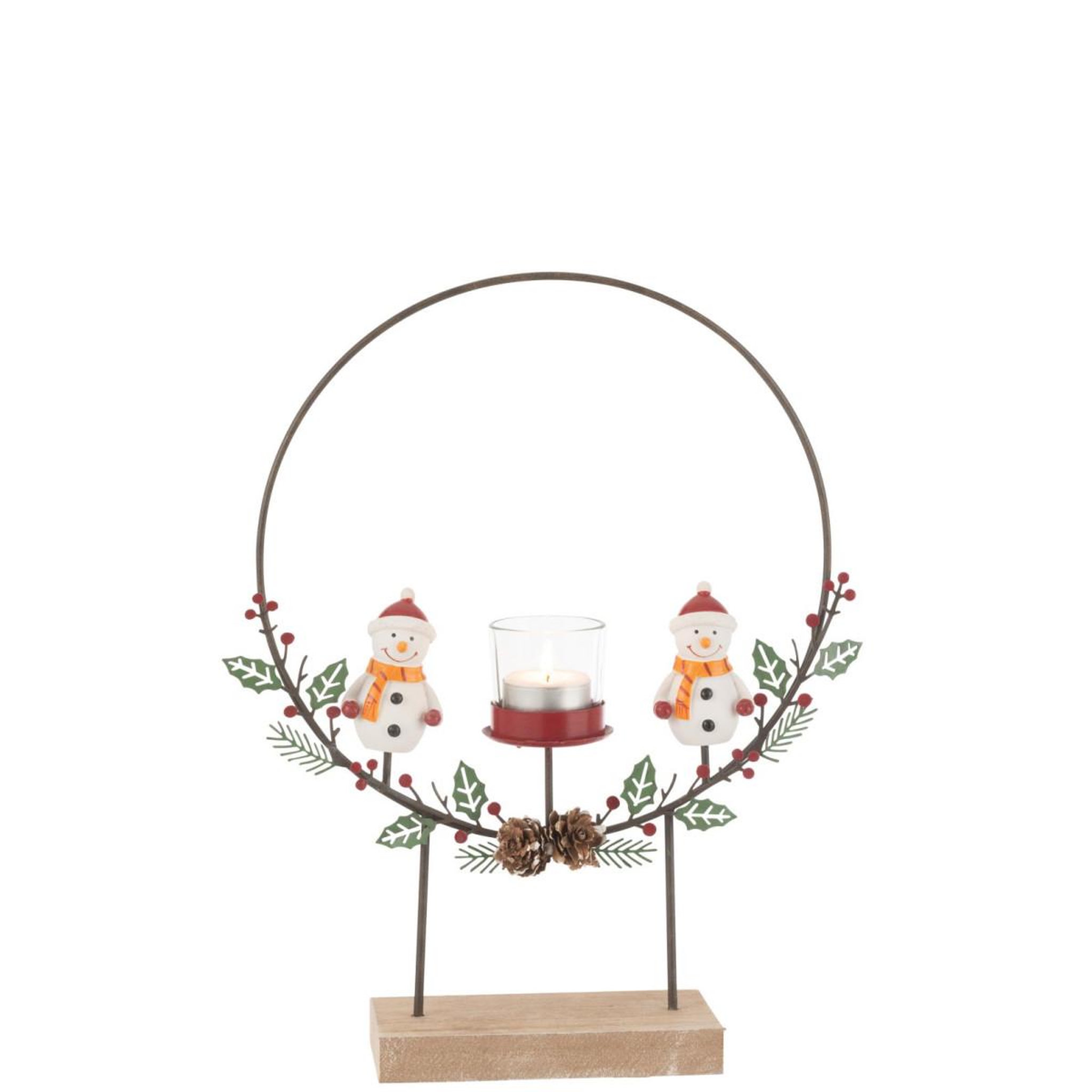 Voir la diapositive 2 : J-LINE Photophore cercle  bonhommes de neige  28cm multicolore