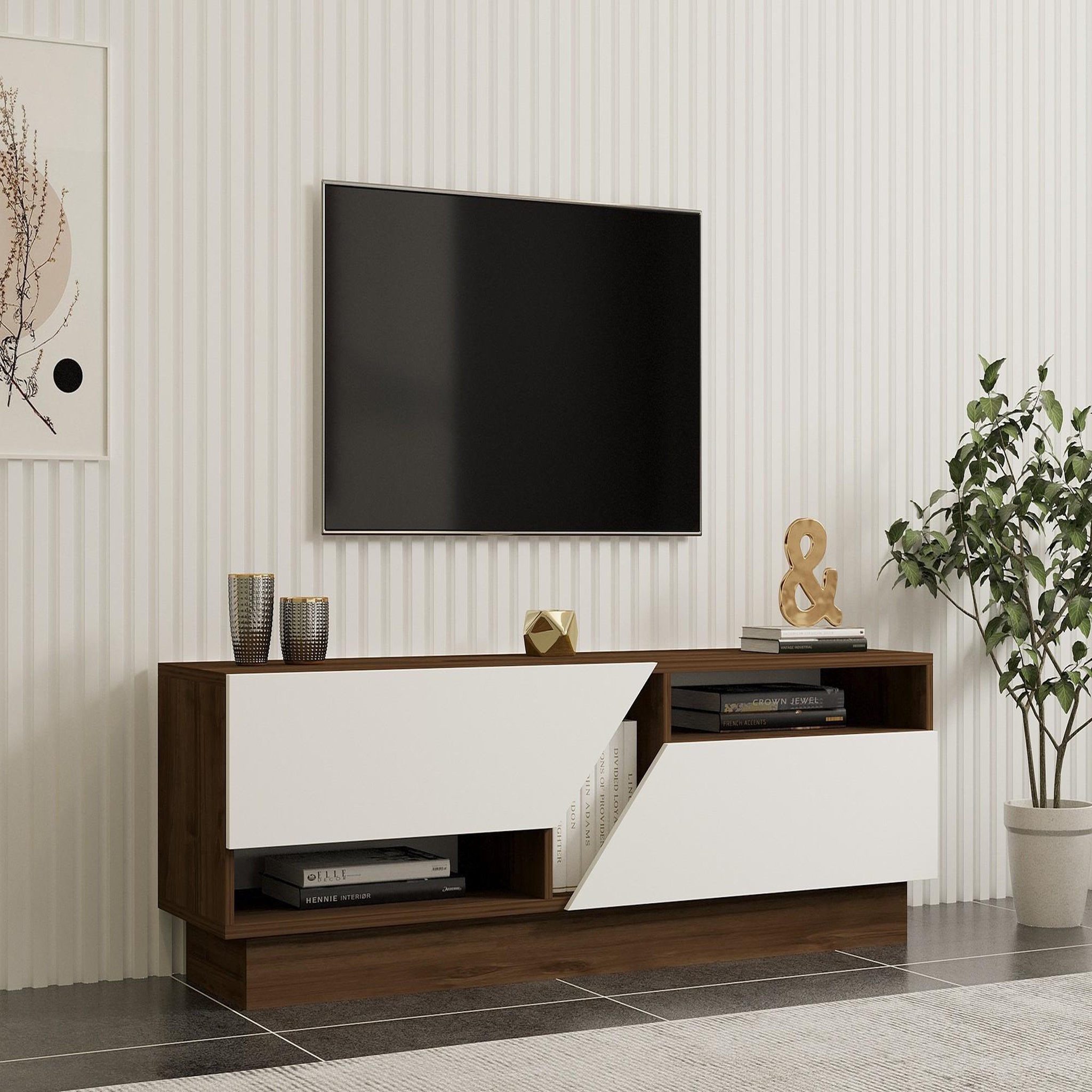 Voir la diapositive 2 : Habitat et Jardin Meuble tv en bois  koza  - 160 x 40 x 45 cm - noyerblanc