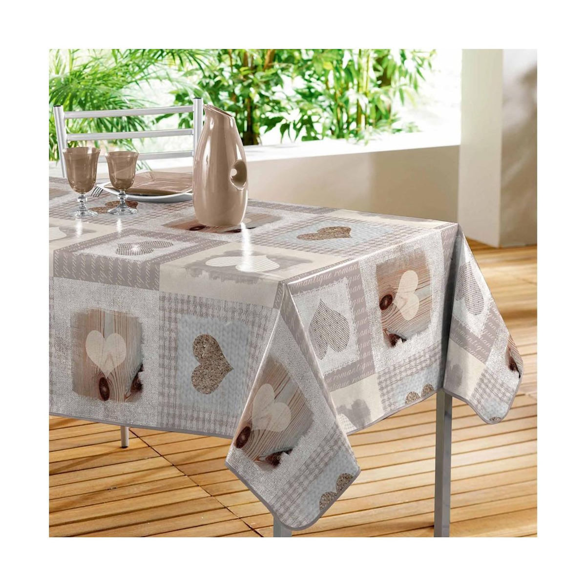 Paris Prix Nappe Toile Cirée  Cosy Coeur  140x240cm Gris