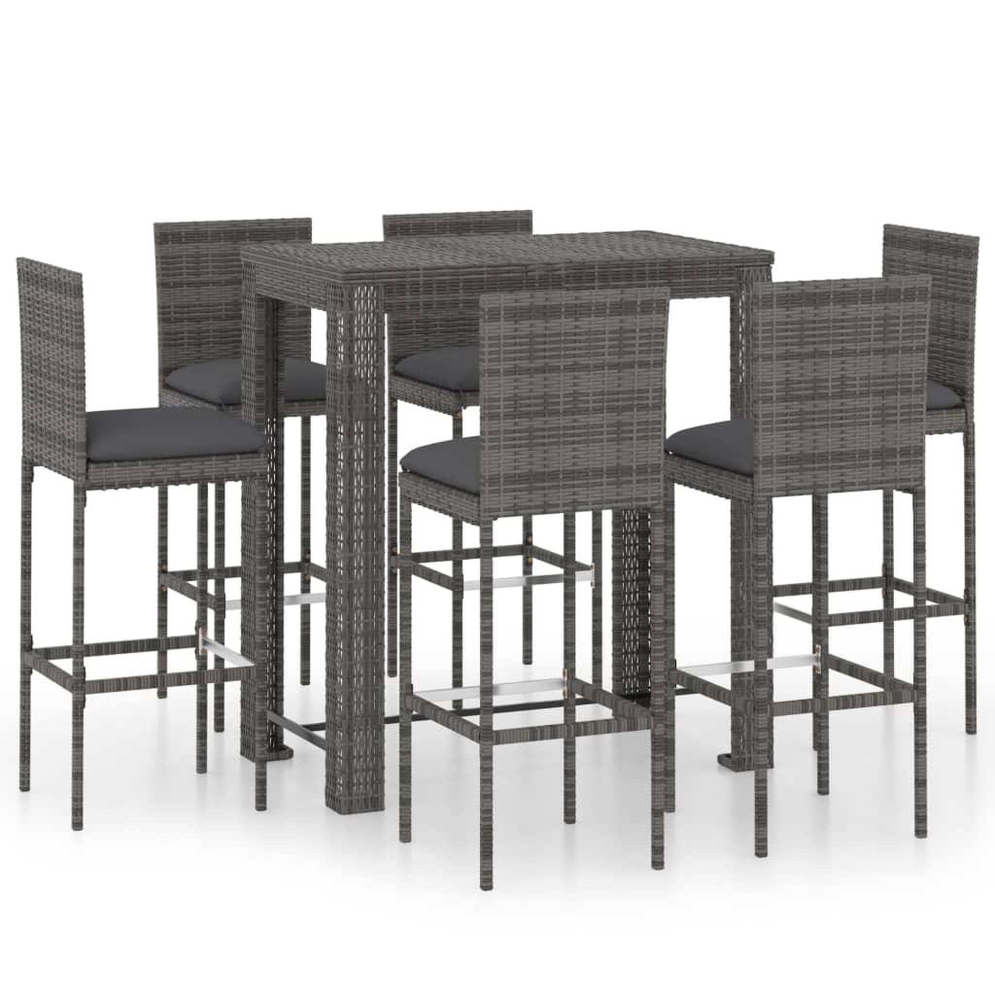 Voir la diapositive 2 : VIDAXL Ensemble de bar d'exterieur 7 pcs coussins Resine tressee Gris