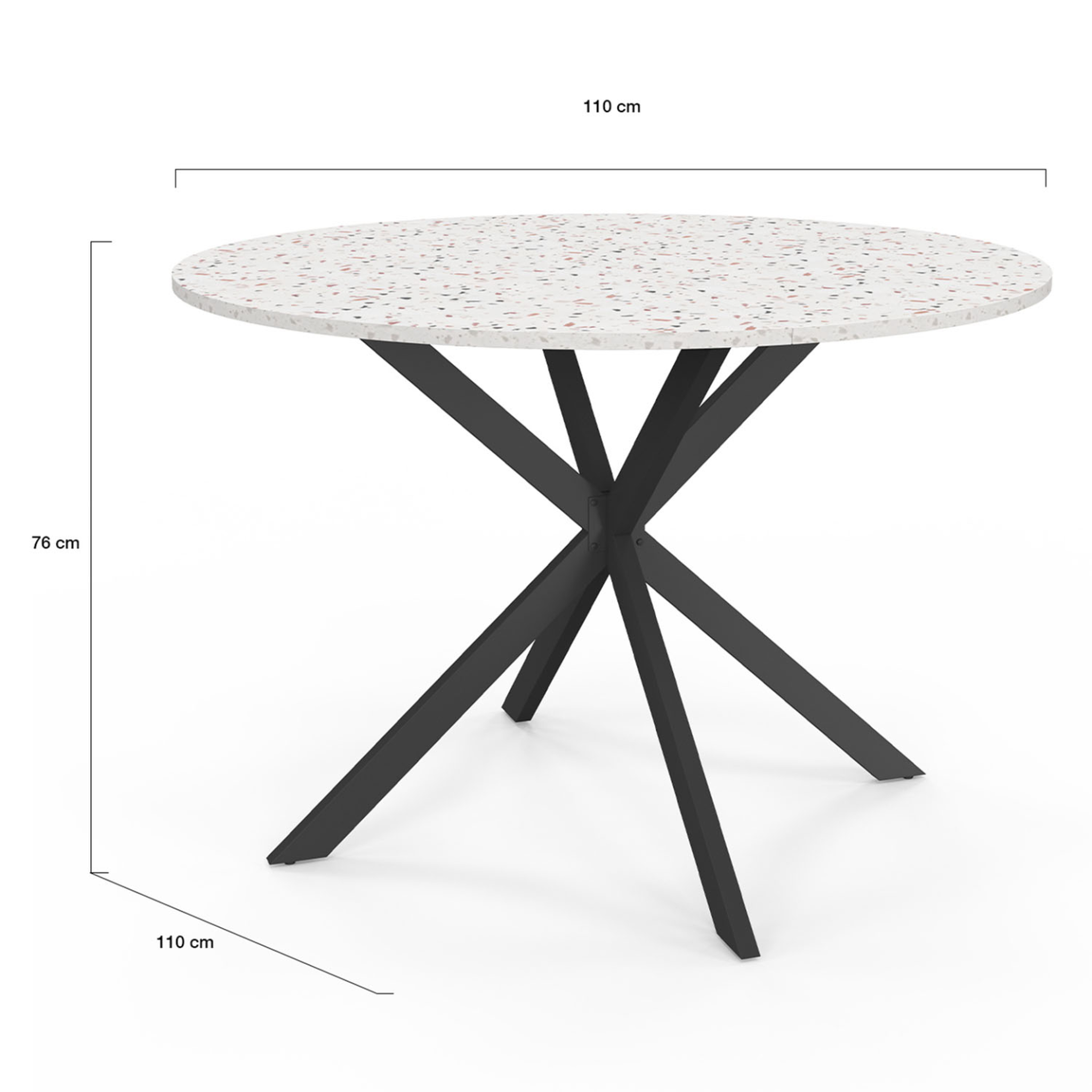 Voir la diapositive 5 : ID MARKET Table à manger ronde alix 6 personnes pied araignée noir plateau effet terrazzo simone  110 cm