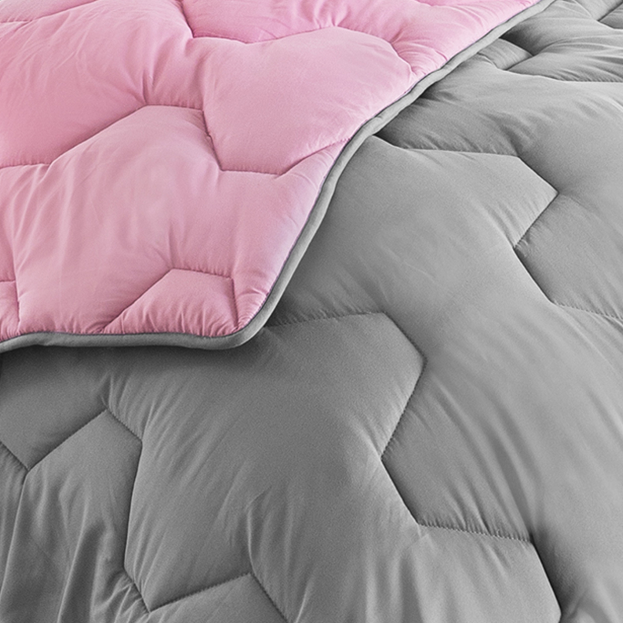 Voir la diapositive 3 : ID MARKET Couette 220x240 cm abby bicolore rose et gris 300 gr