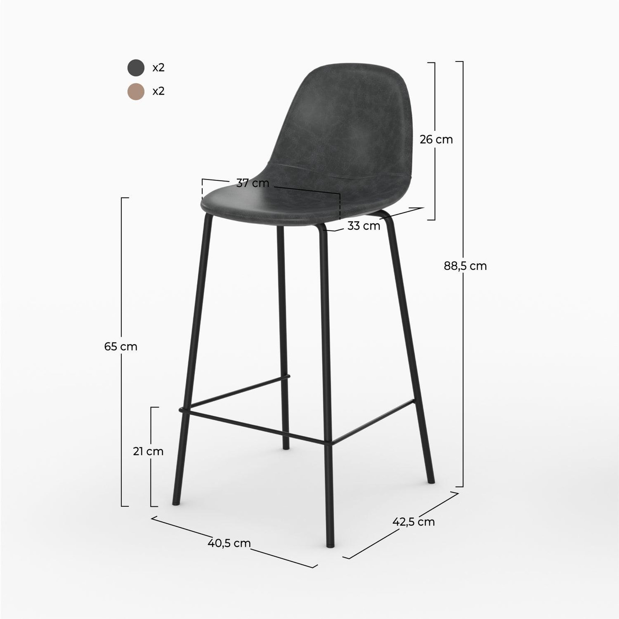 Voir la diapositive 4 : MAISON PAVANE Pack 4 chaises pour îlot central taupe et gris/noir 65 cm-henrik