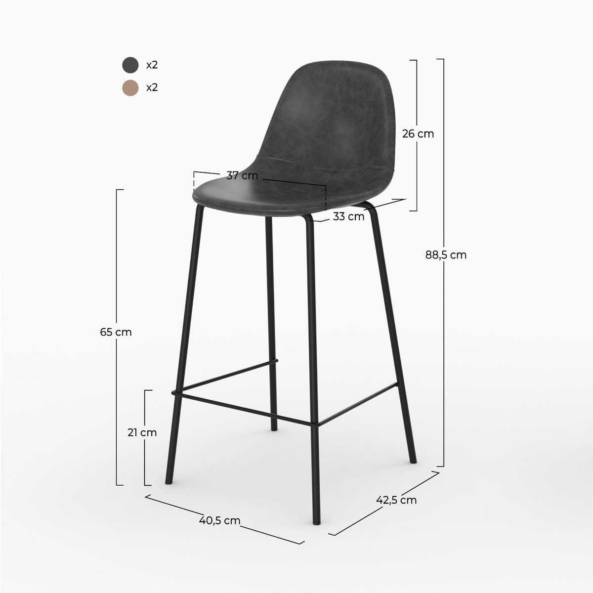 Rendez vous déco Pack 4 chaises pour îlot central taupe et gris/noir 65 cm-Henrik