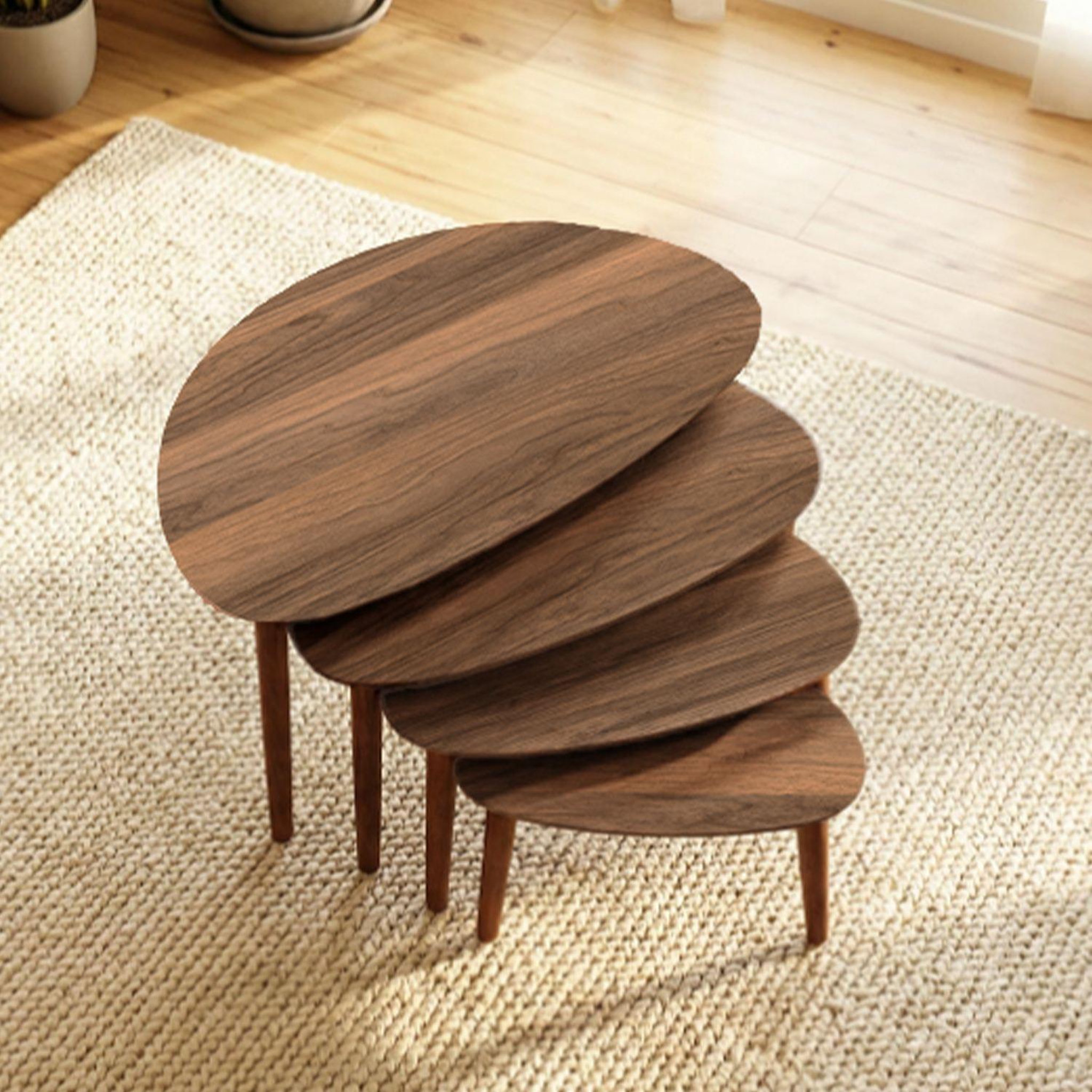 Voir la diapositive 3 : Habitat et Jardin Table gigogne (4 pièces) en bois  nora  68 x 45 x 55 cm - noyer