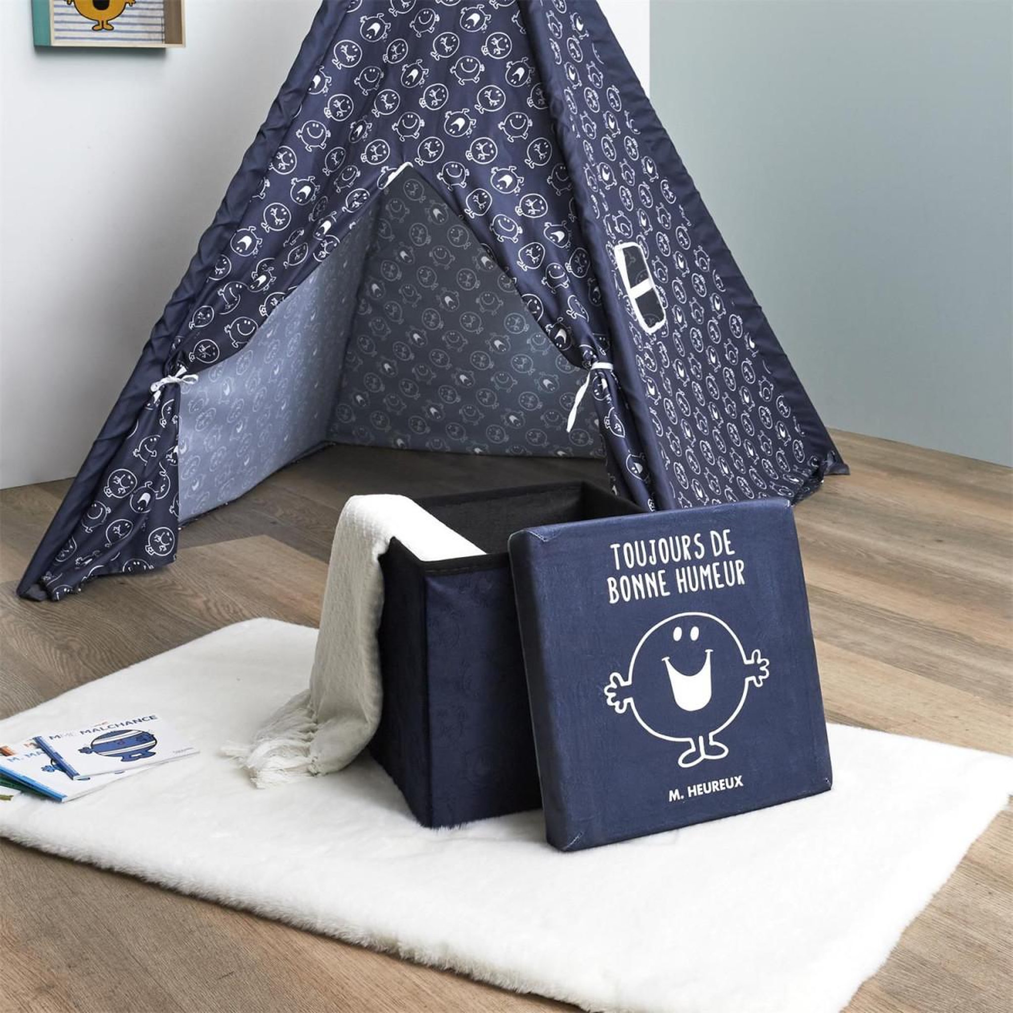 Voir la diapositive 6 : The Home Deco Factory Pouf & Coffre Enfant  Monsieur Heureux  30cm Bleu
