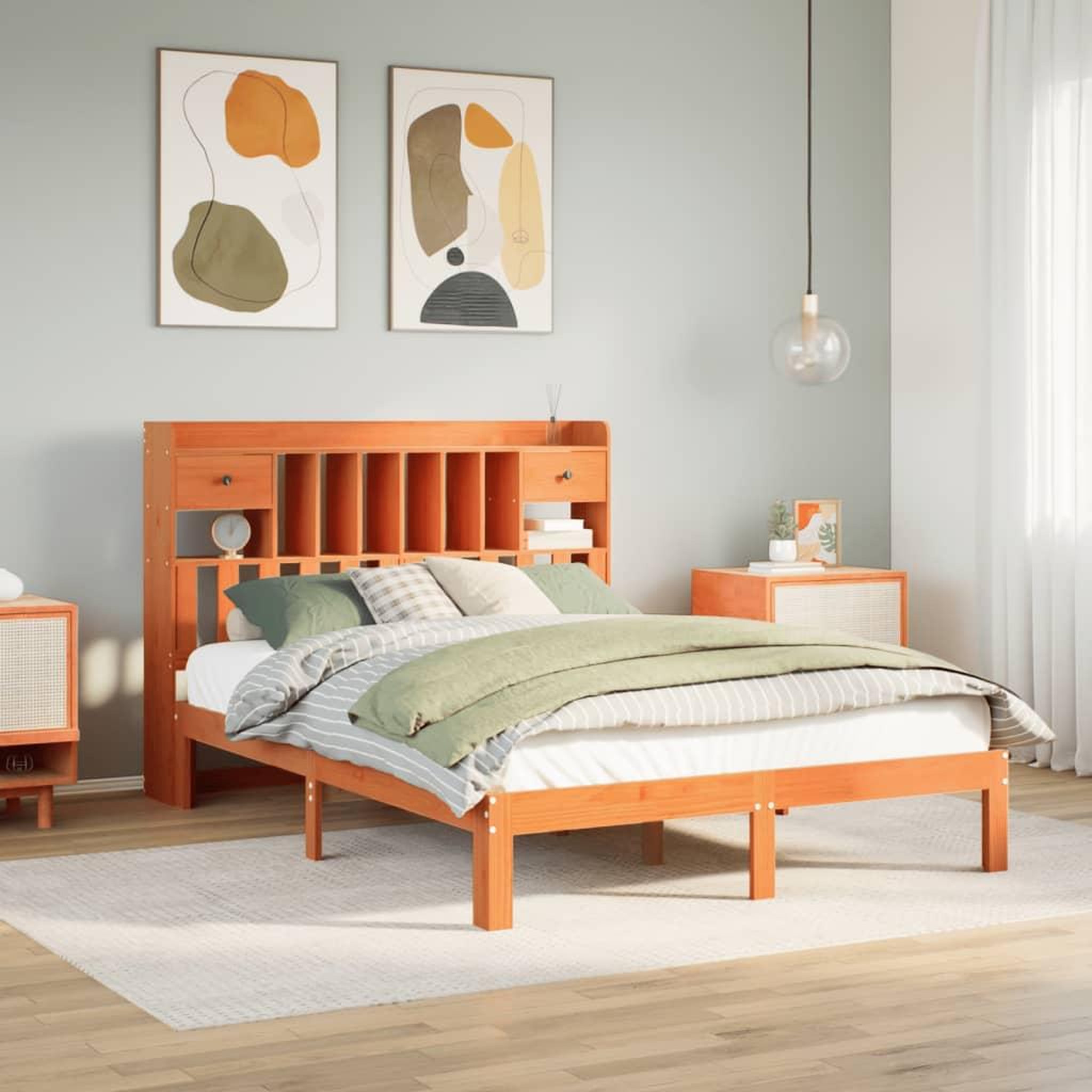 VIDAXL Lit bibliotheque sans matelas cire marron 135x190 cm pin massif