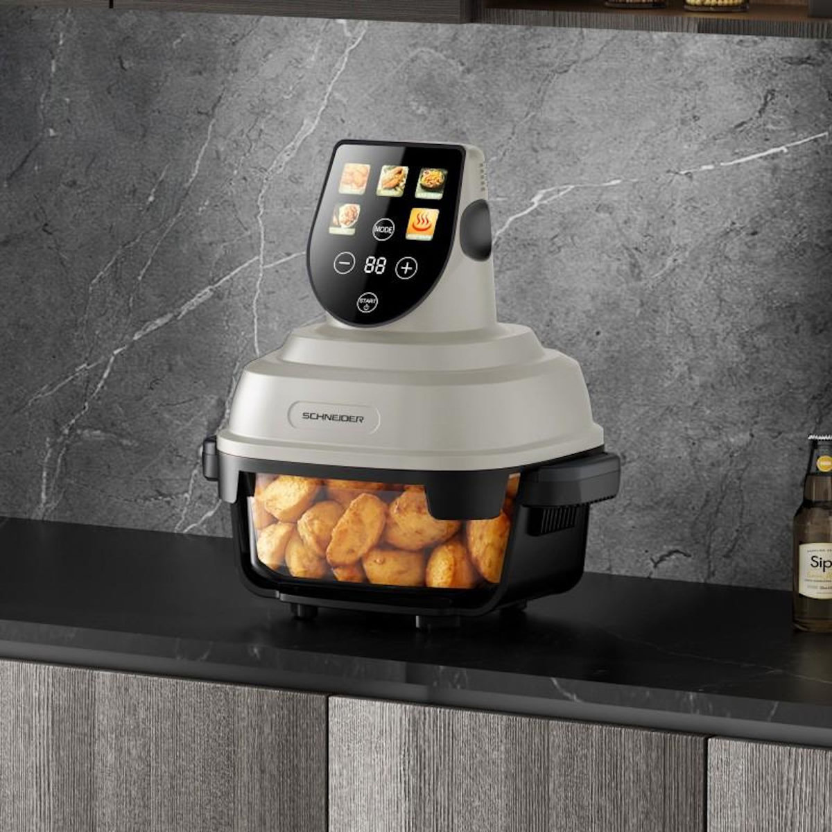 SCHNEIDER Schneider - Crispi - Or - Beige - Friteuse à Air Panoramique - 1500w - 2 Bacs Verre