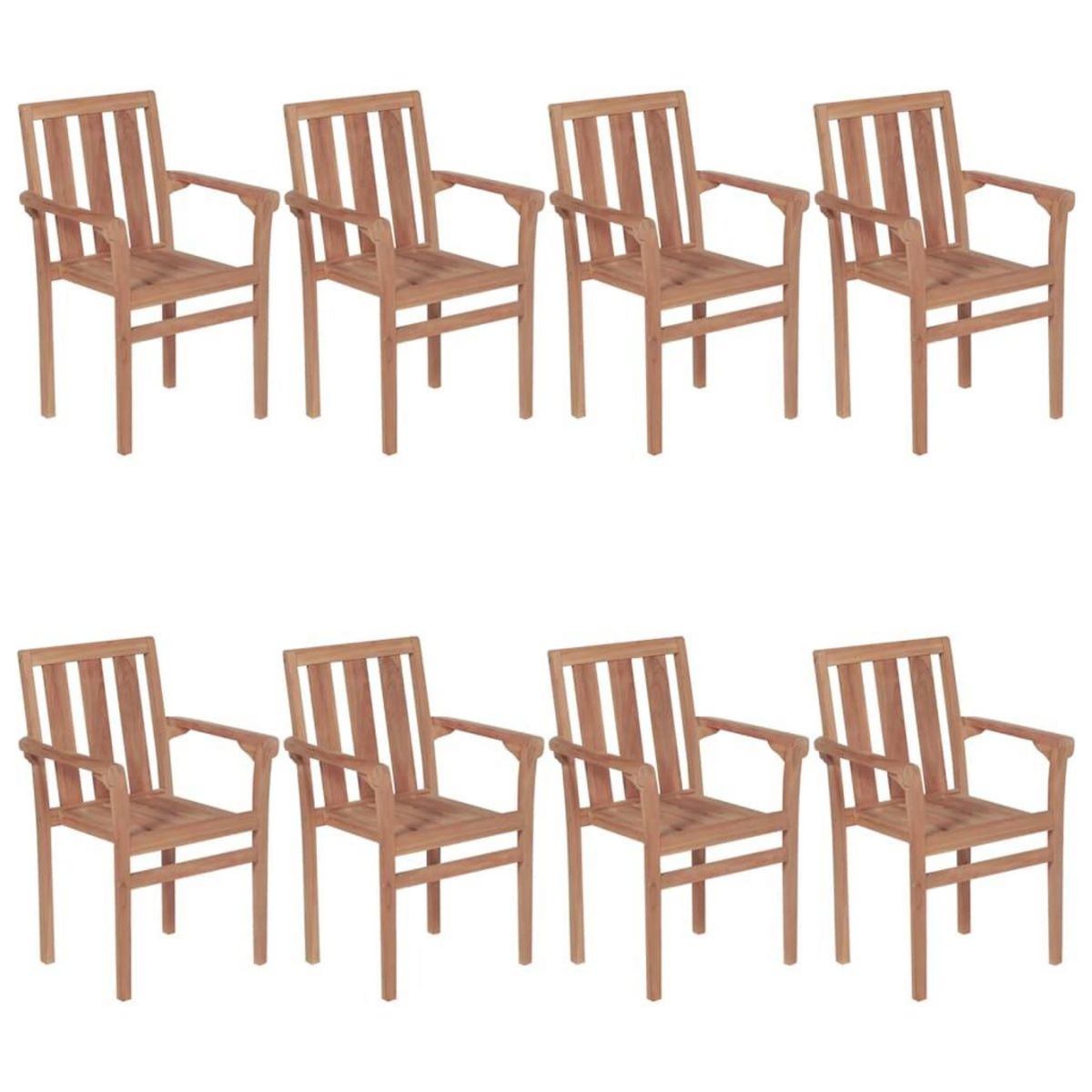 VIDAXL Chaises de jardin empilables avec coussins lot de 8 Teck solide