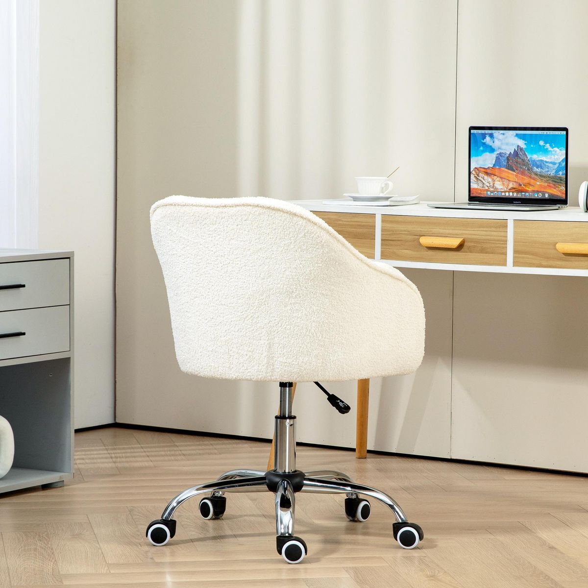 HOMCOM Chaise de bureau tissu bouclette design hauteur réglable pivotante piètement acier