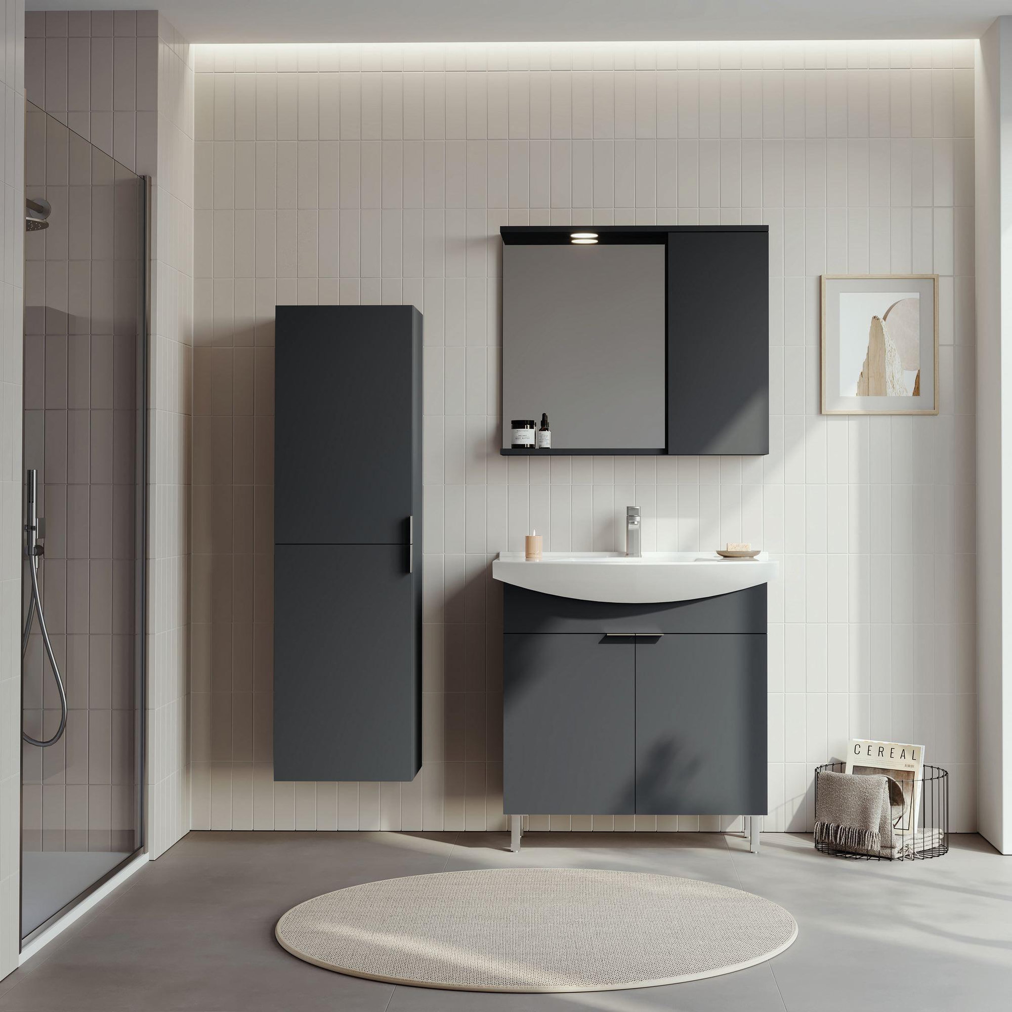 Voir la diapositive 3 : Habitat et Jardin Meuble Salle de Bain avec Miroir  Purus 80  - 75 x 18 x 68 cm - Matte Anthracite