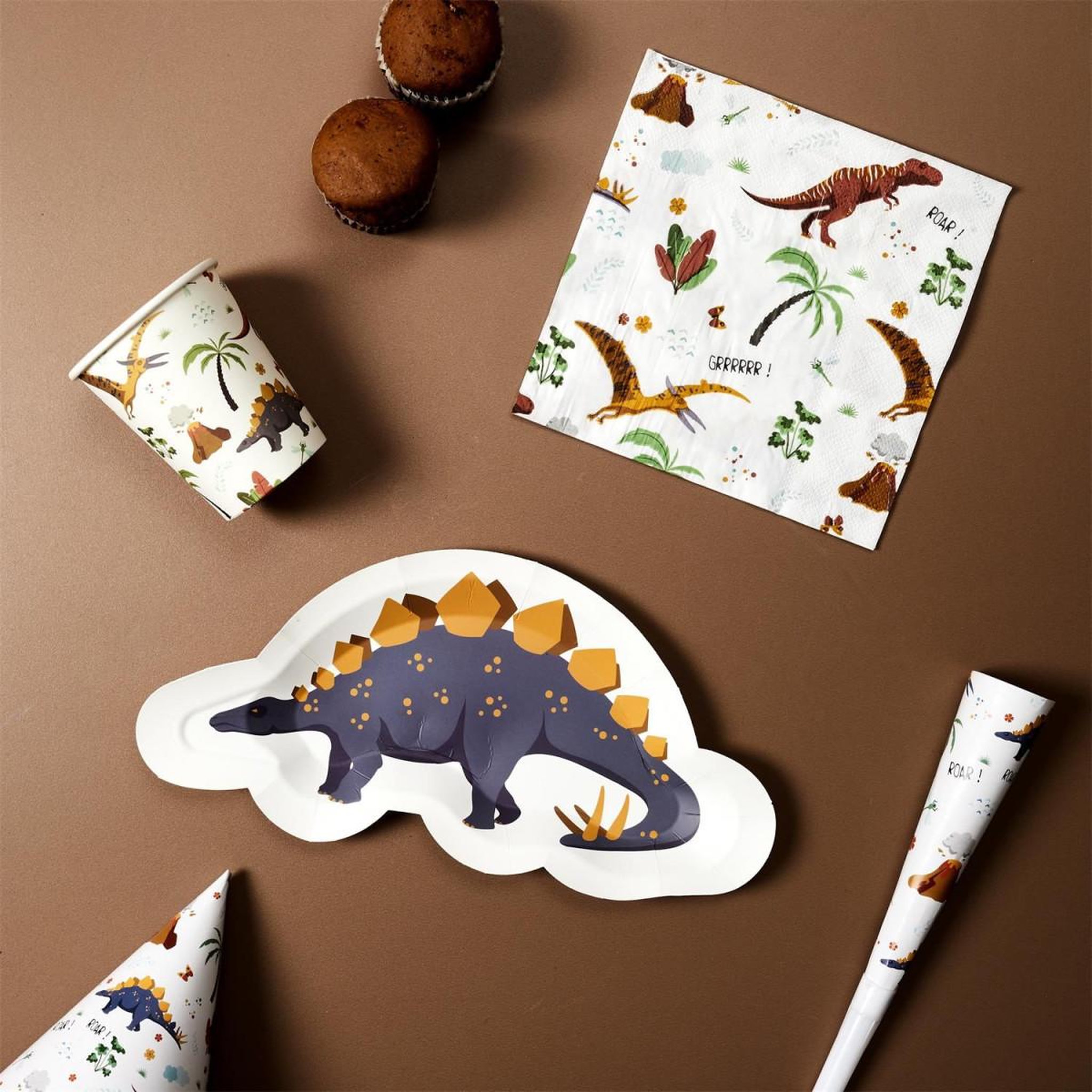 Voir la diapositive 2 : PARTY TIME Lot de 20 serviettes en papier  dinosaure  33x33cm blanc