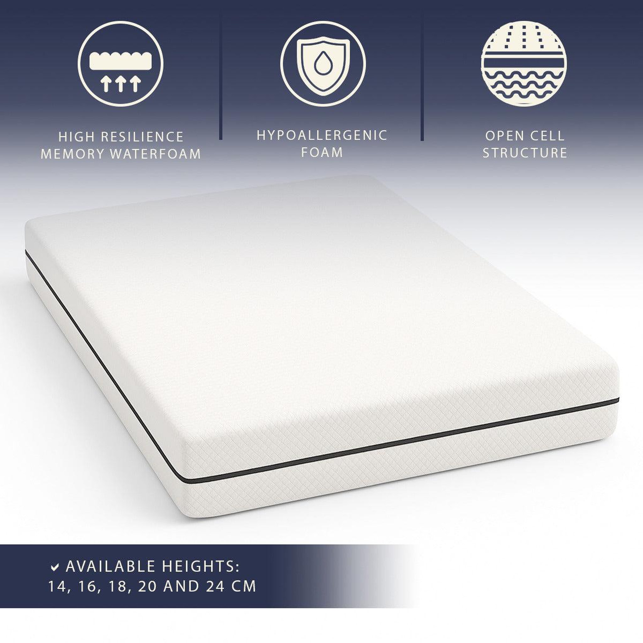 Voir la diapositive 2 : THE WHITE STONE Matelas 80x190 cm en Mousse Hypoallergénique | Hauteur 14 cm | Orthopédique & Hypoallergénique | Revêtement Anti-acariens & Antibactérien | 100 % Fabriqué en Italie