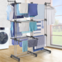 Voir la diapositive 2 : ID MARKET Séchoir à linge vertical pliable et extensible 3 niveaux GIGA capacité 27M avec cintres et pinces inox et gris