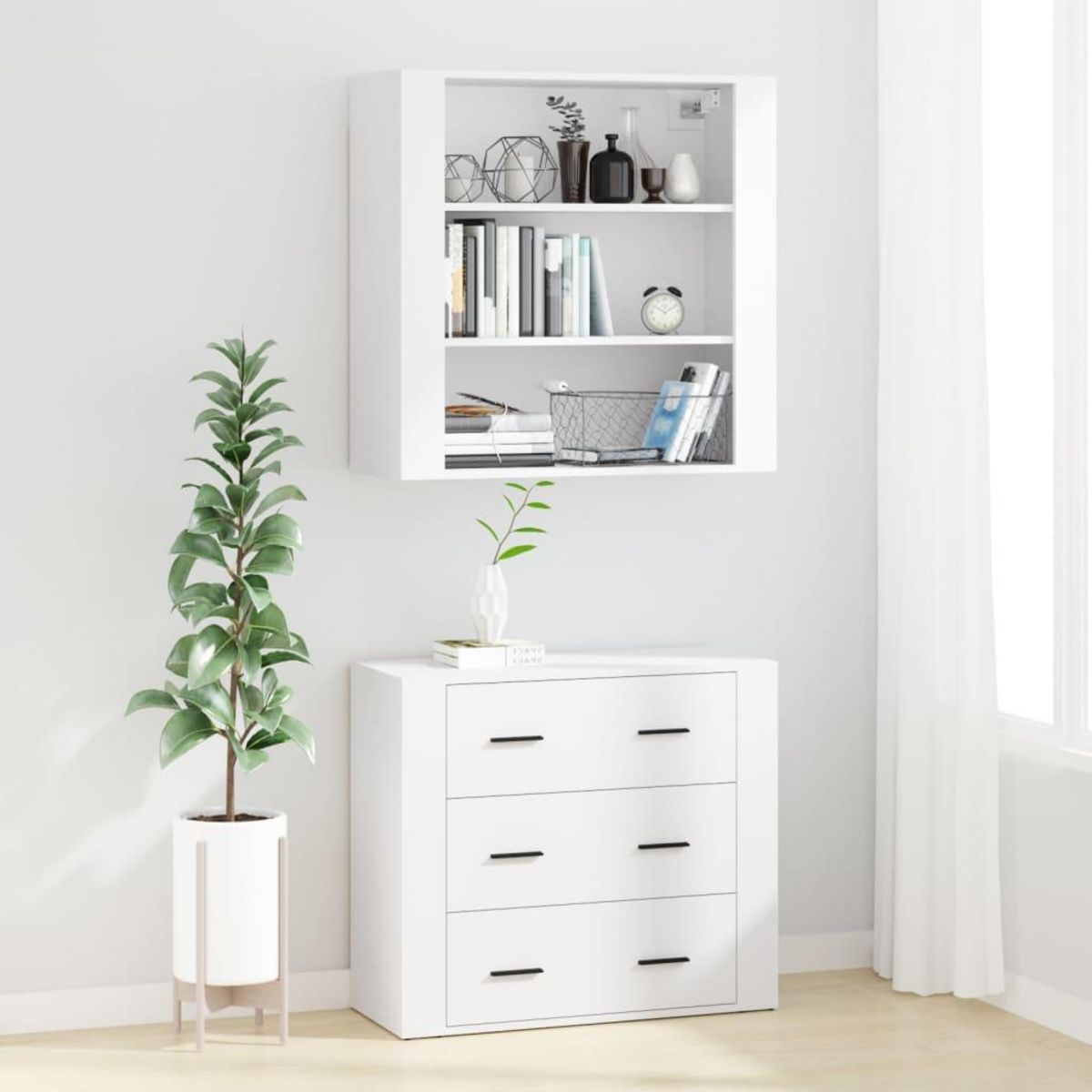 VIDAXL Buffet haut Blanc Bois d'ingenierie