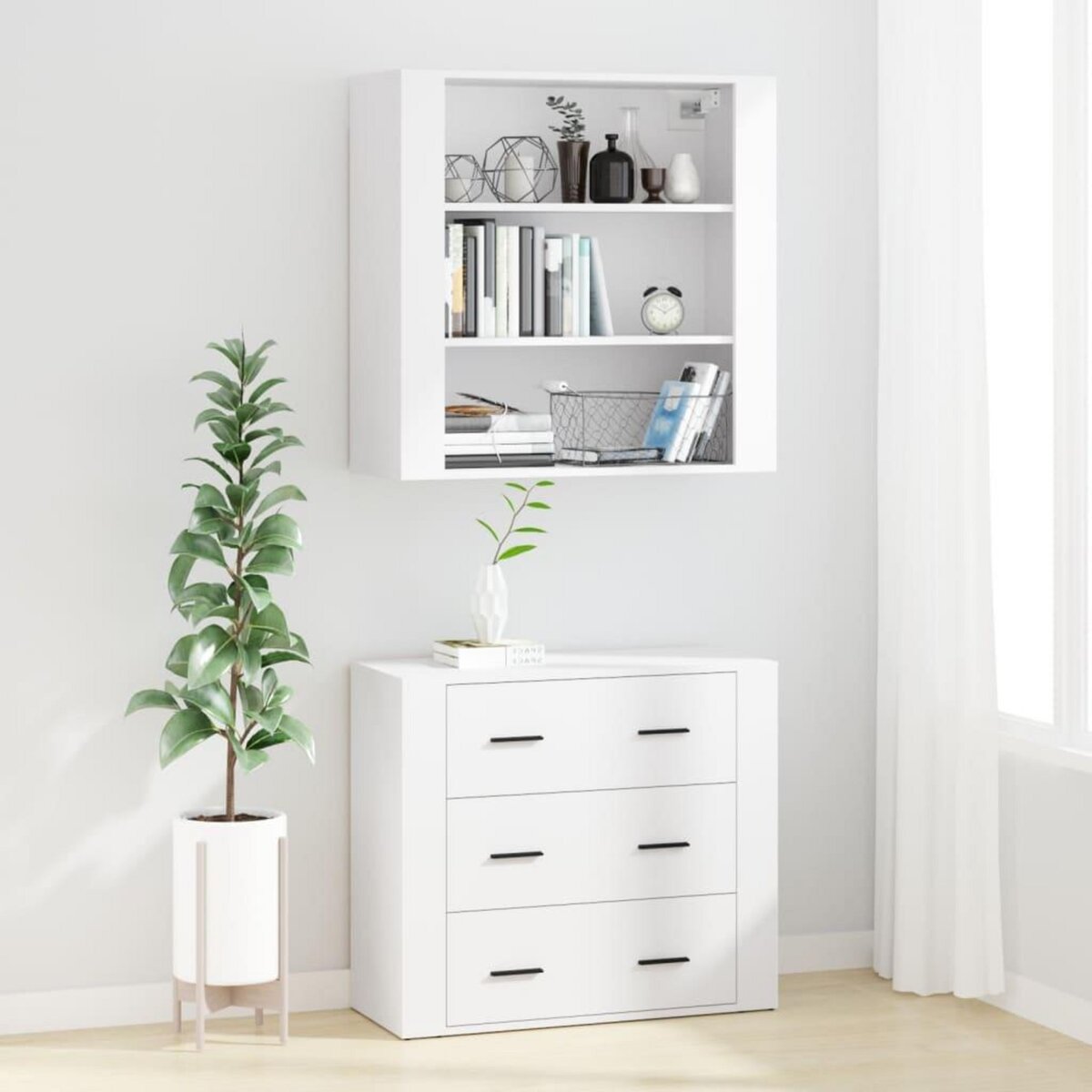 VIDAXL Buffet haut Blanc Bois d'ingenierie