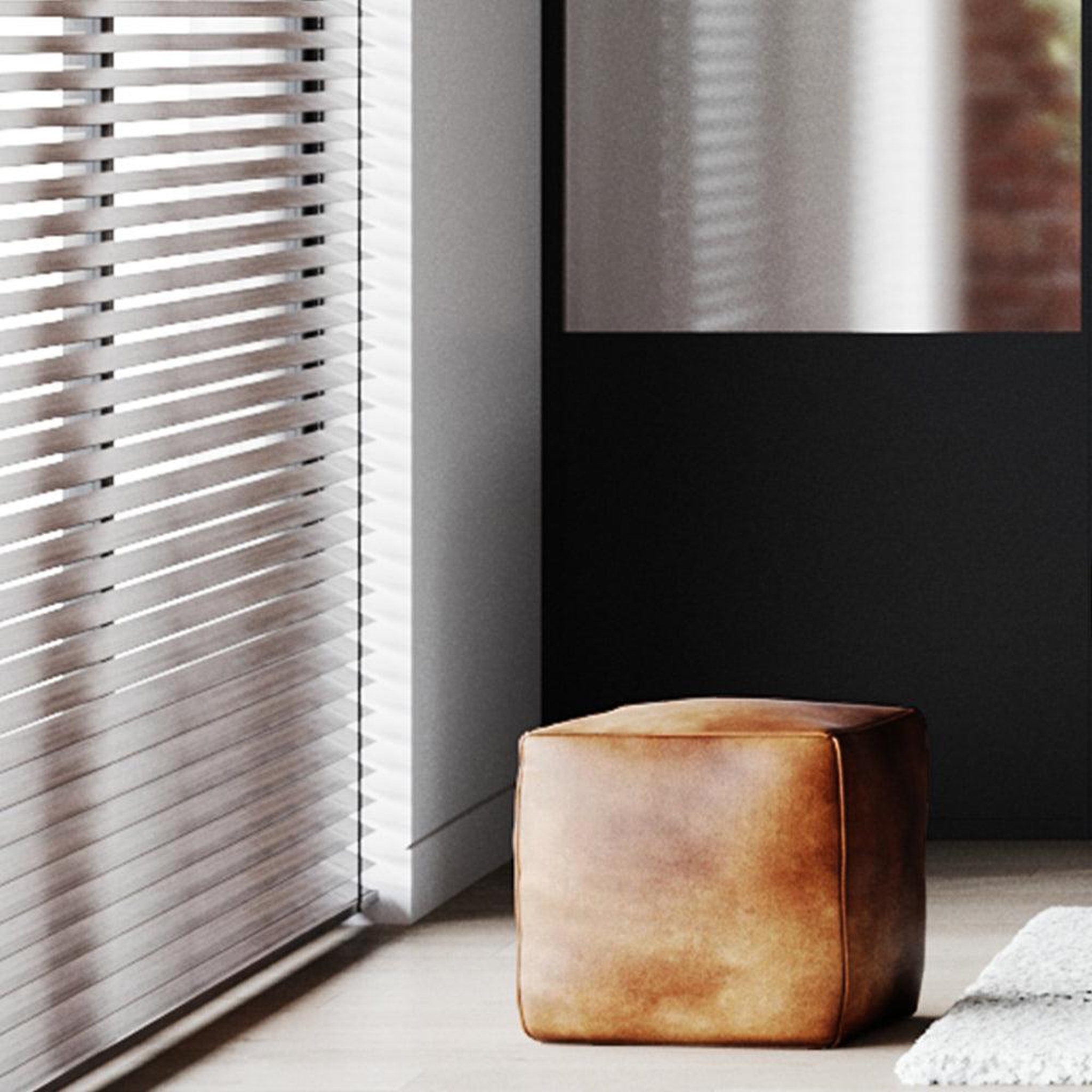 Voir la diapositive 2 : MAISON PAVANE Pouf carré en cuir marron 40 cm-arrah