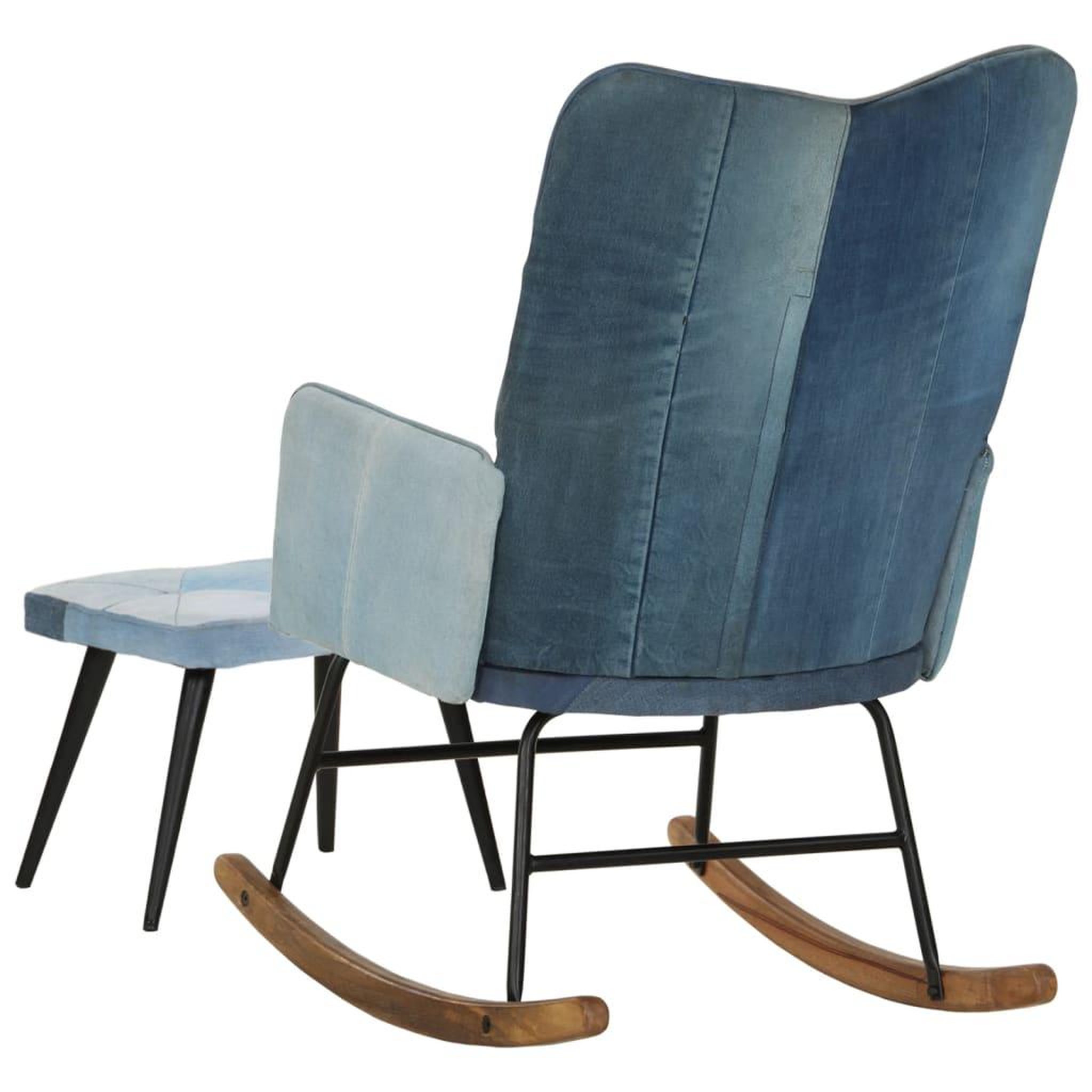 Voir la diapositive 4 : VIDAXL Chaise a bascule avec repose-pied Denim Bleu Toile patchwork