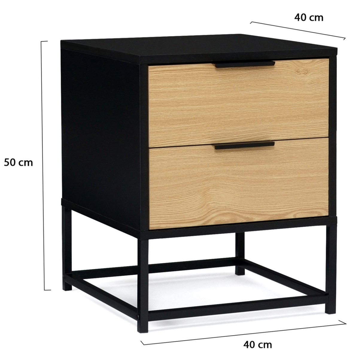 ID MARKET Lot de 2 tables de chevet NEVADA 2 tiroirs noir et bois design industriel