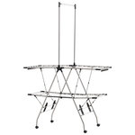 HOMCOM HOMCOM Séchoir à linge étendoir à vêtements pliable réglable avec barre de penderie et roulettes acier inox. PP noir