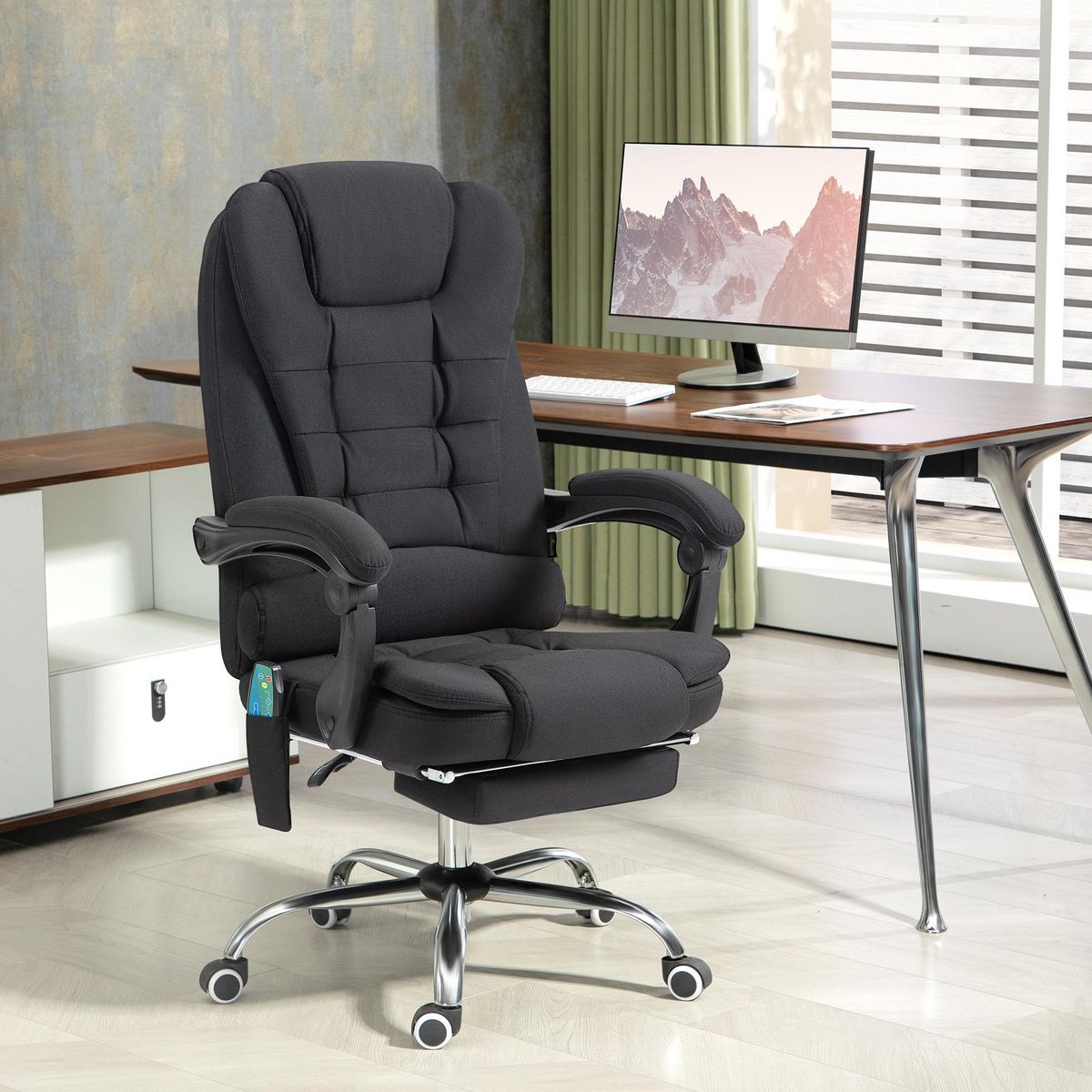 VINSETTO Fauteuil de bureau direction massant chauffant hauteur réglable dossier inclinable tissu noir