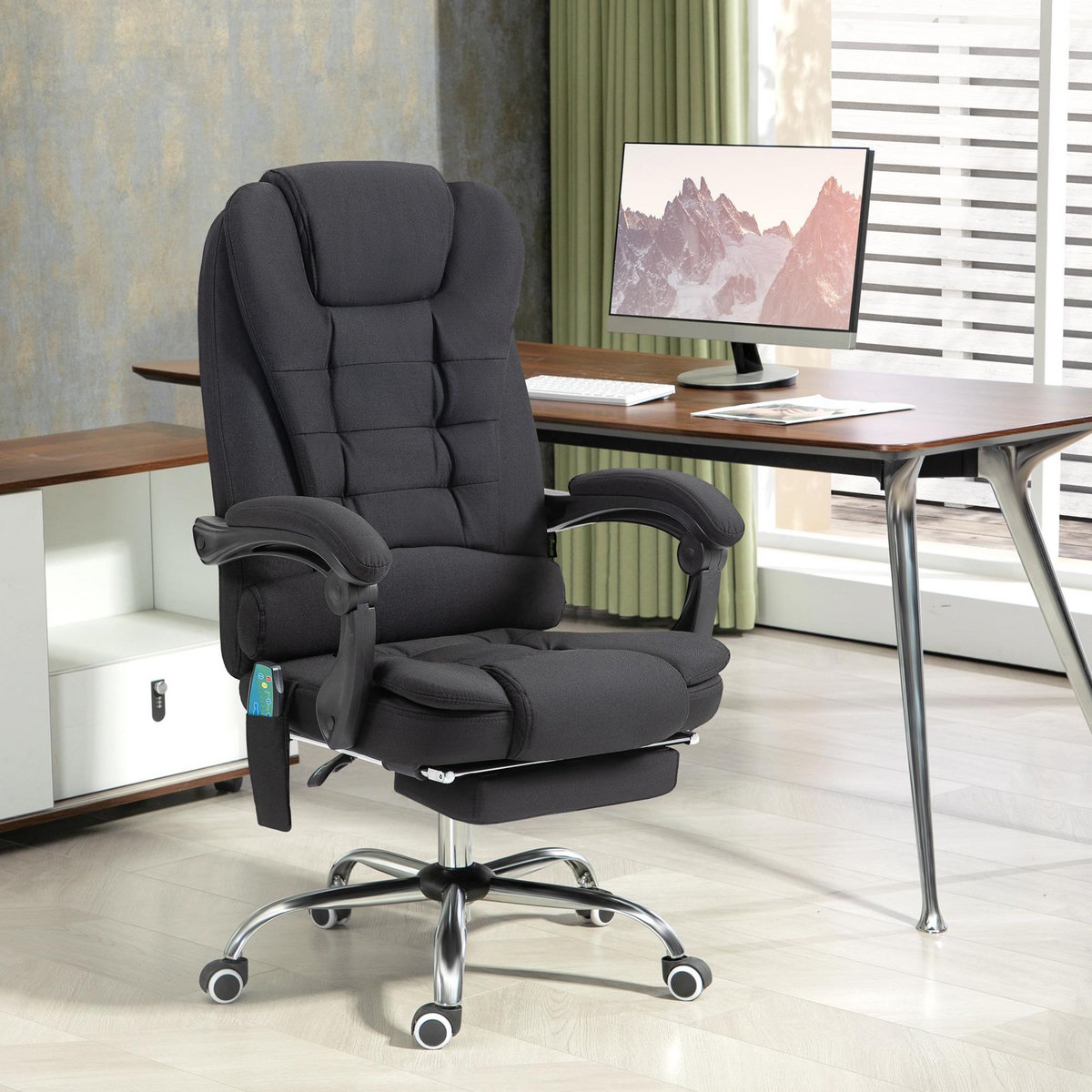 VINSETTO Fauteuil de bureau direction massant chauffant hauteur réglable dossier inclinable tissu noir