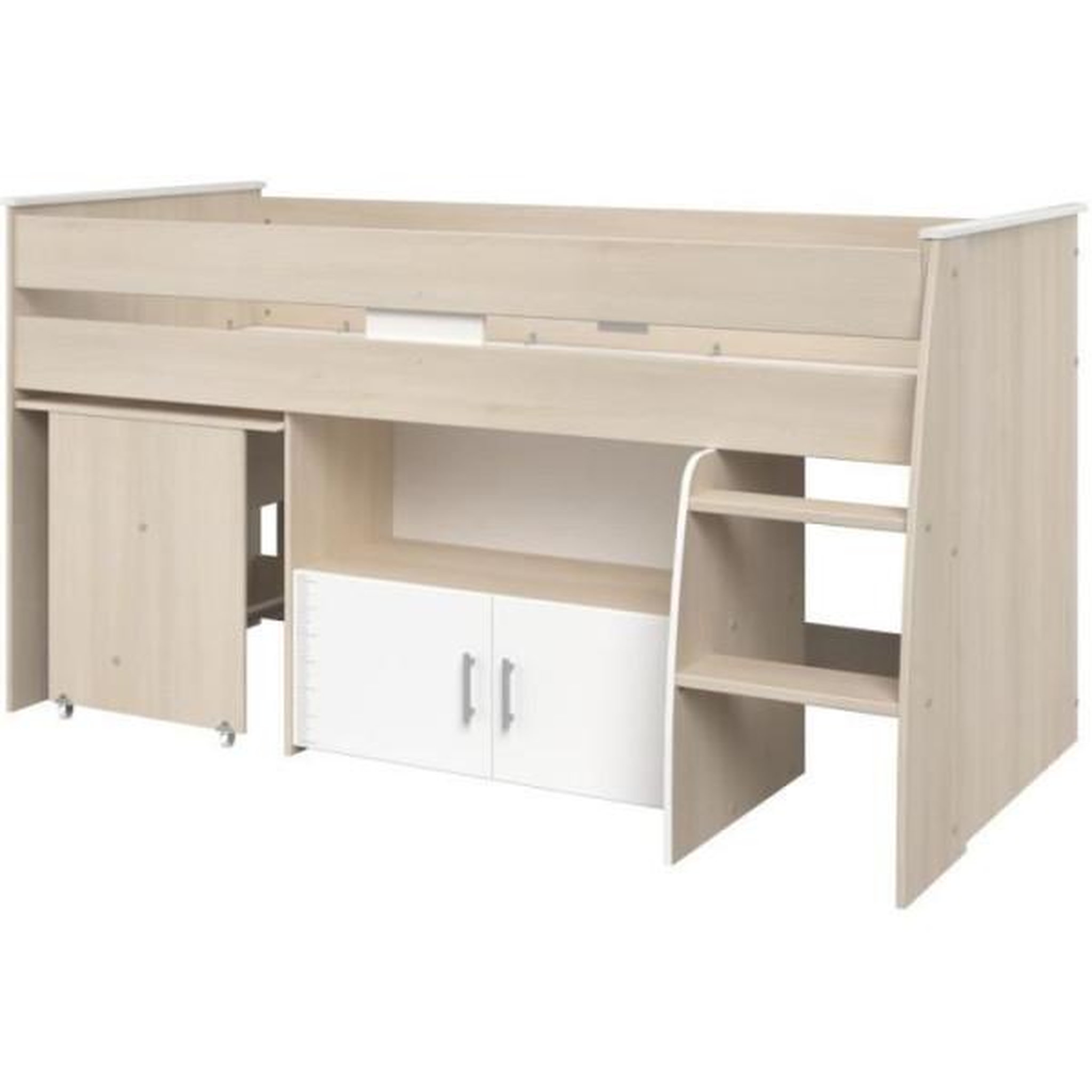 Voir la diapositive 5 : PARISOT Lit combiné enfant Parisot ZOLA 90x200 cm - 2 portes - Avec bureau - Décor acacia clair et blanc