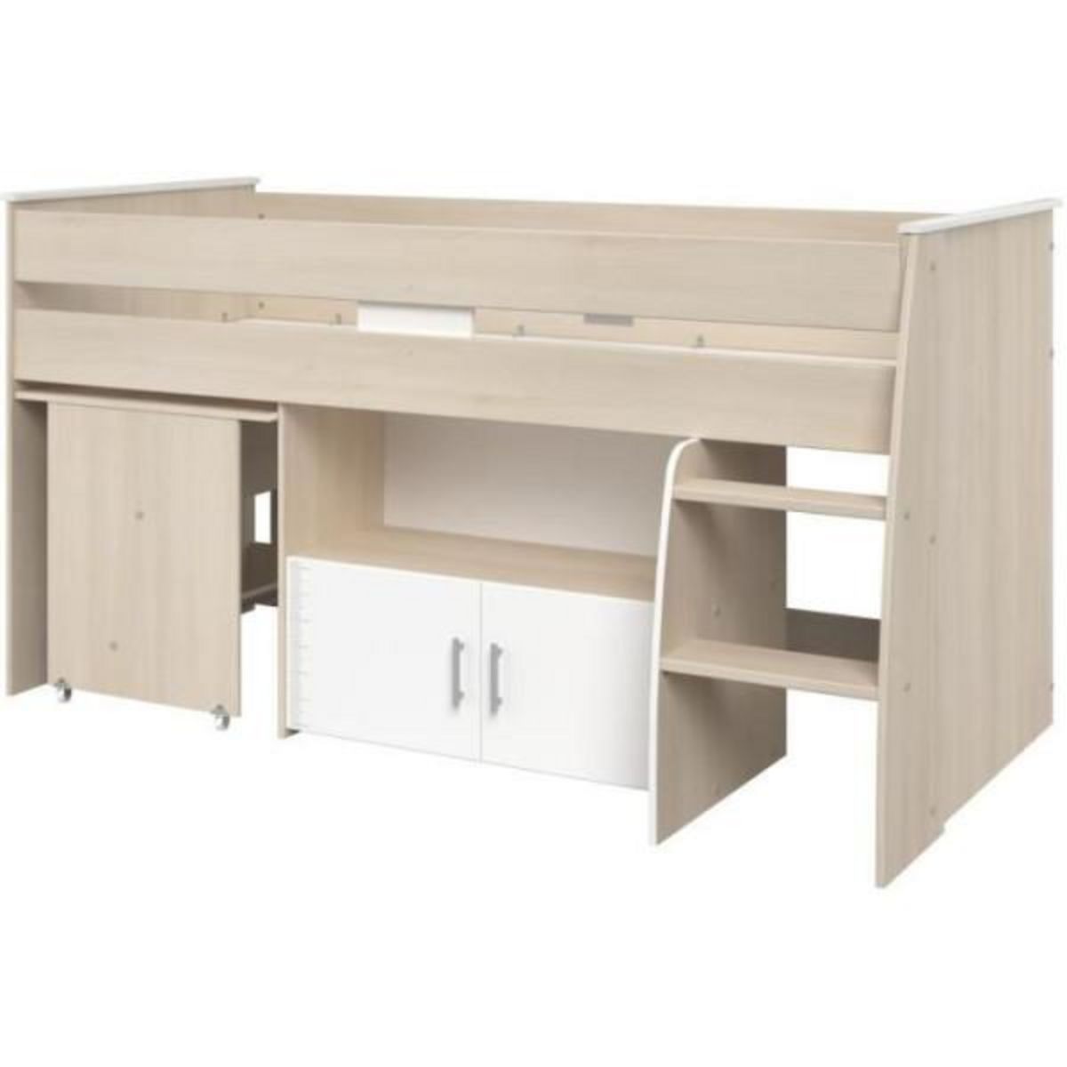 PARISOT Lit combiné enfant Parisot ZOLA 90x200 cm - 2 portes - Avec bureau - Décor acacia clair et blanc