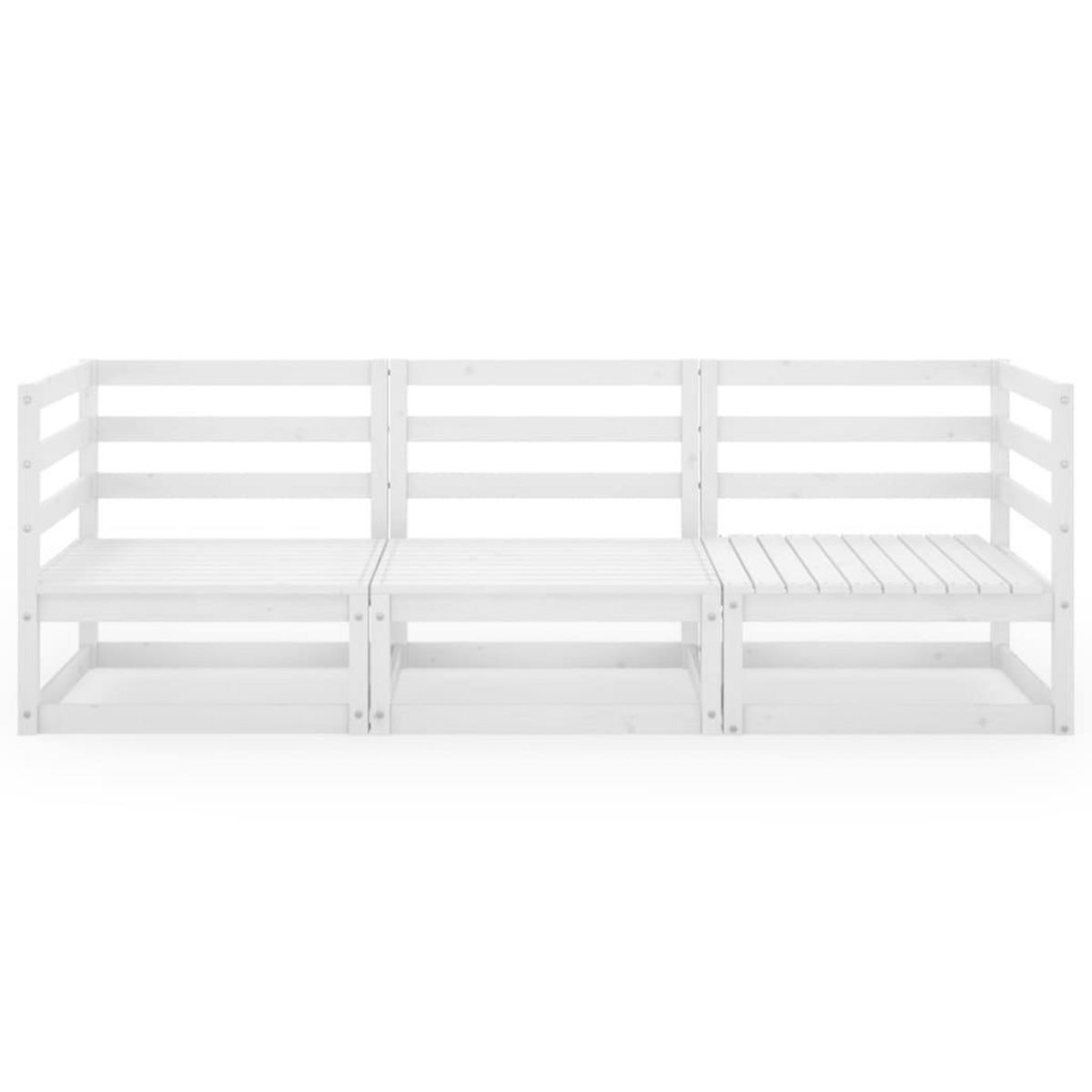VIDAXL Canape a 3 places de jardin Blanc Bois de pin solide
