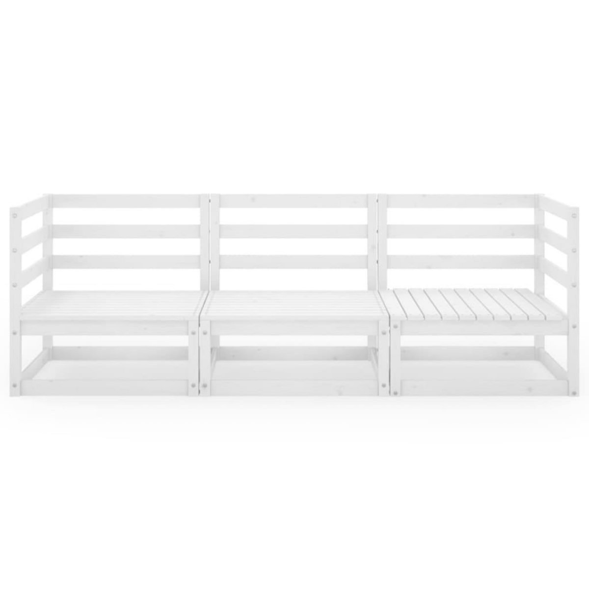 VIDAXL Canape a 3 places de jardin Blanc Bois de pin solide