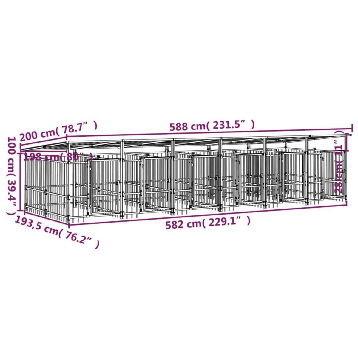 VIDAXL Chenil d'exterieur avec toit pour chiens Acier 11,26 m²