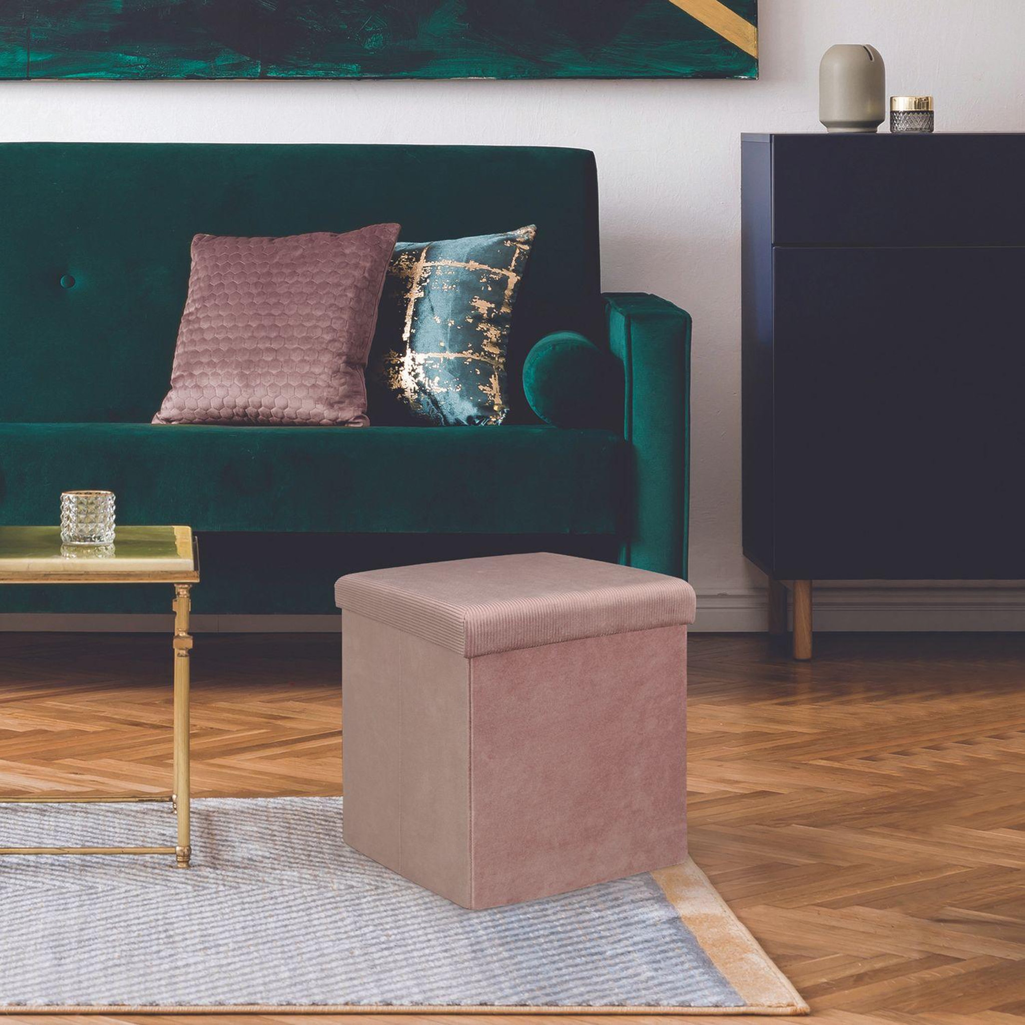 Voir la diapositive 5 : The Home Deco Factory Pouf coffre pliable en velours design giulia