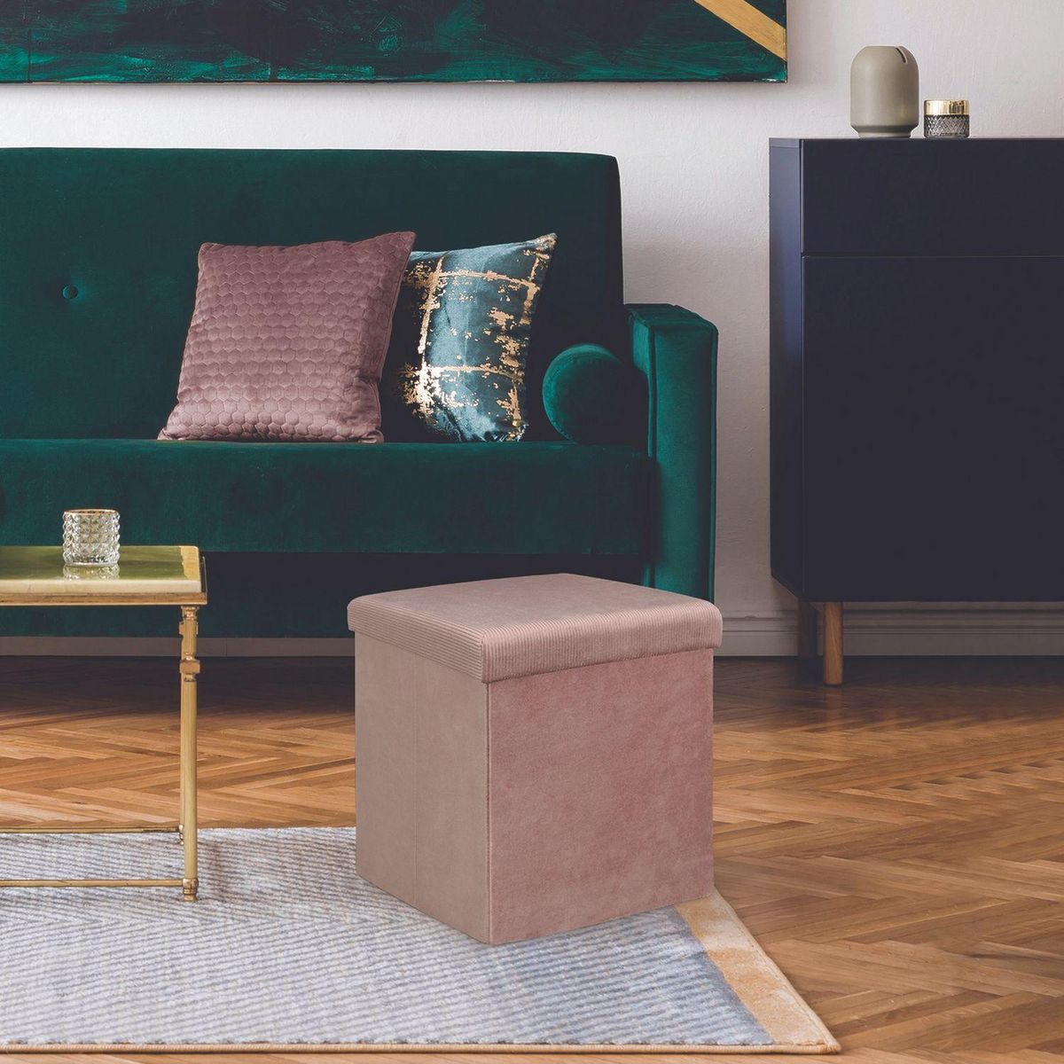 The Home Deco Factory Pouf coffre pliable en velours design Giulia