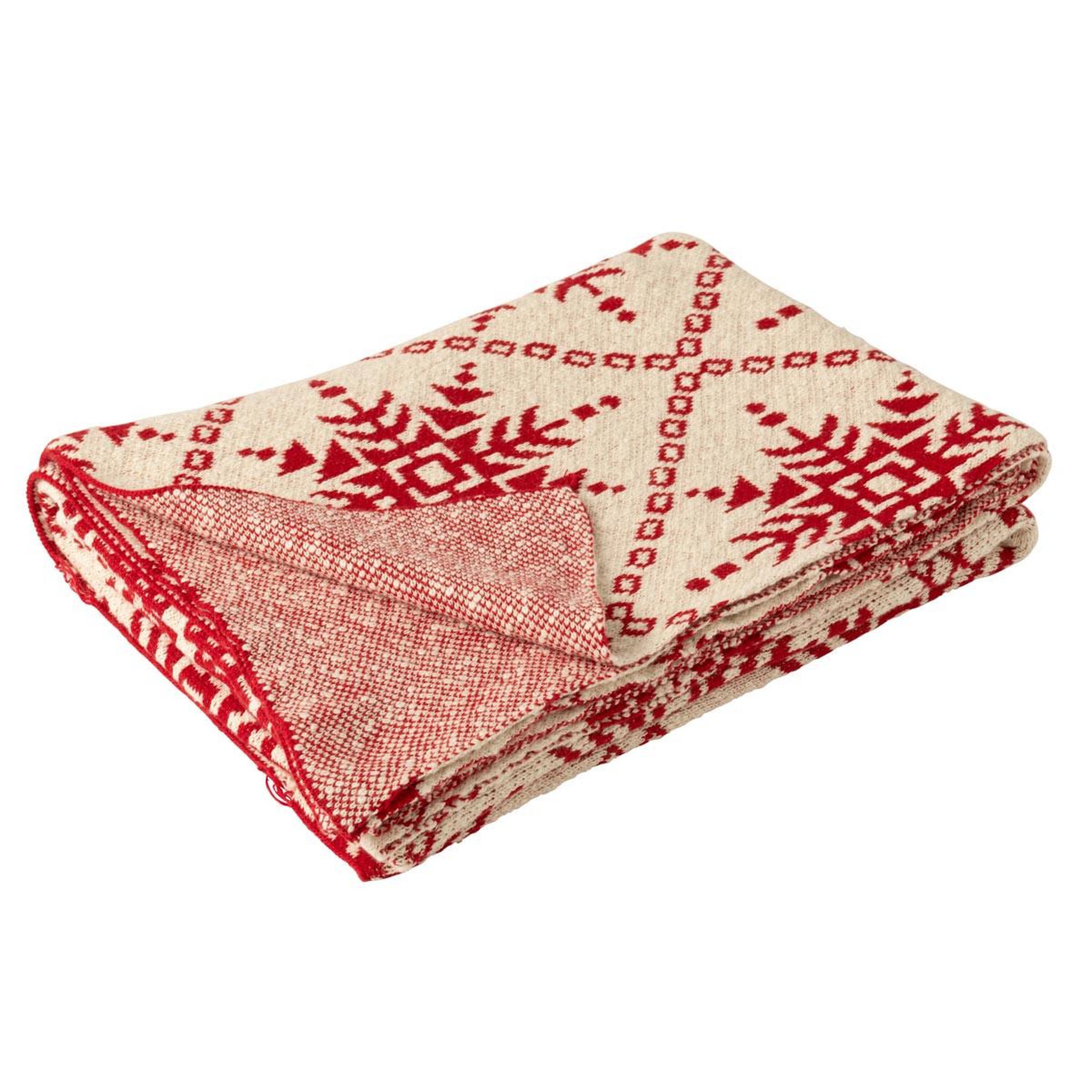 J-LINE Plaid imprimé  flocons de neige  130x180cm blanc cassé