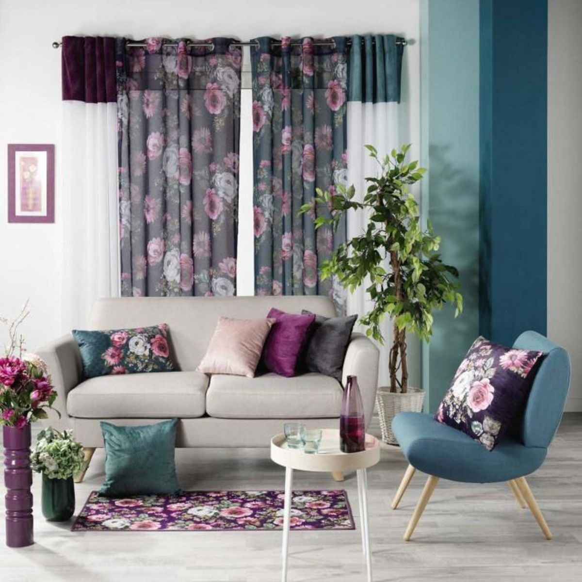 Paris Prix Tapis Déco  Flower Life  40x60cm Prune & Rose