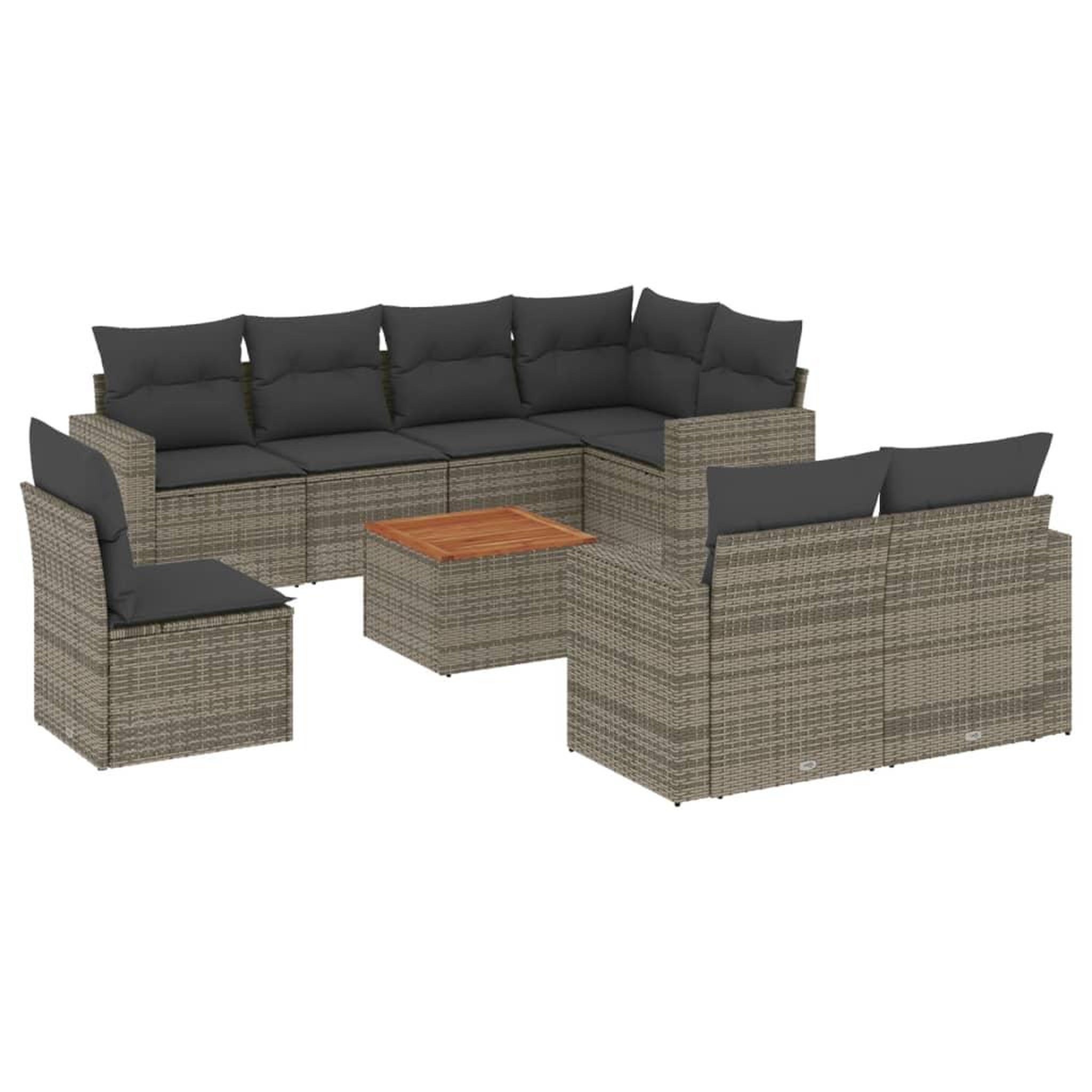 Voir la diapositive 2 : VIDAXL Salon de jardin 9 pcs avec coussins gris resine tressee