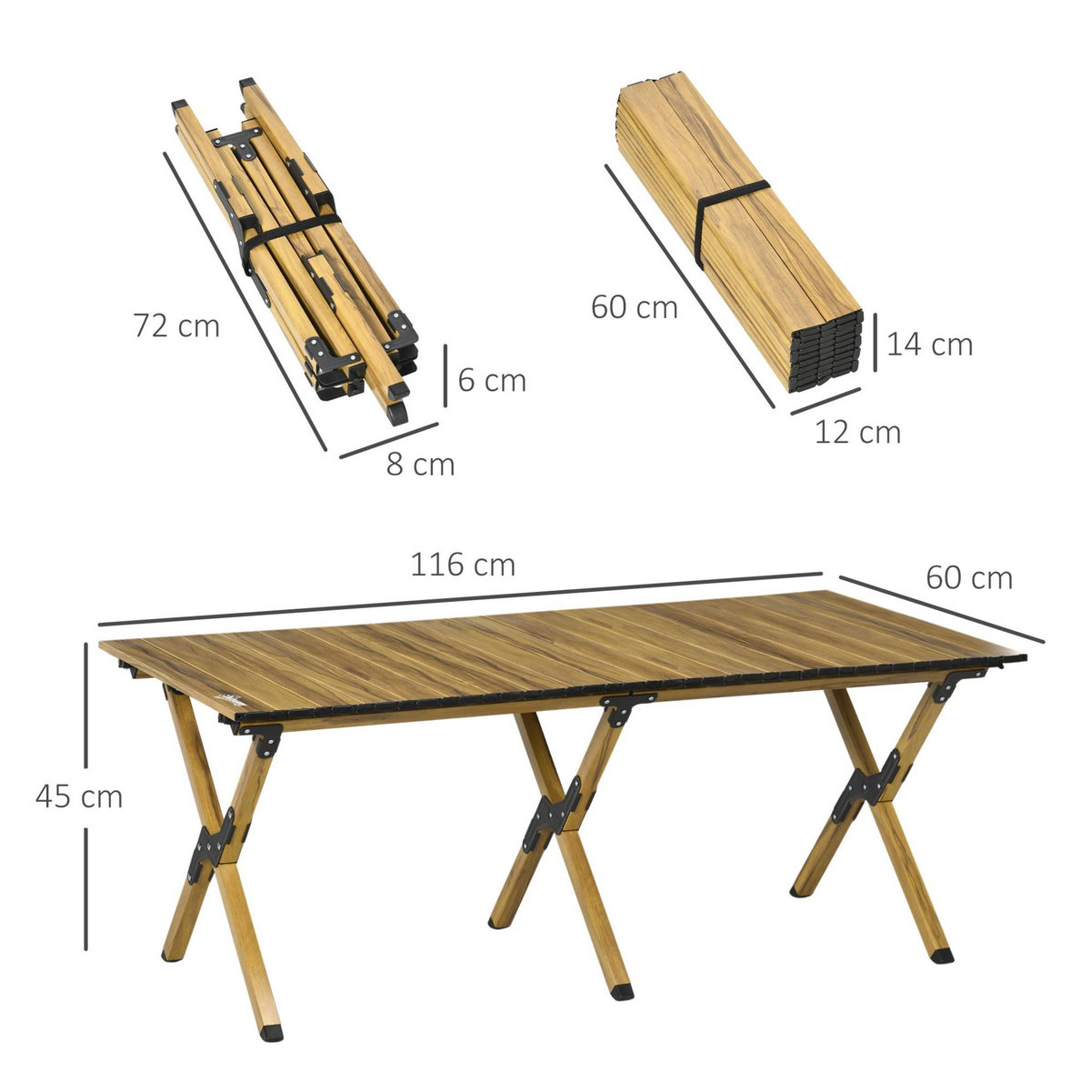 OUTSUNNY Table de camping pique-nique jardin pliable en aluminium avec sac de transport - dim. 116L x 60l x 45H cm - aspect bois