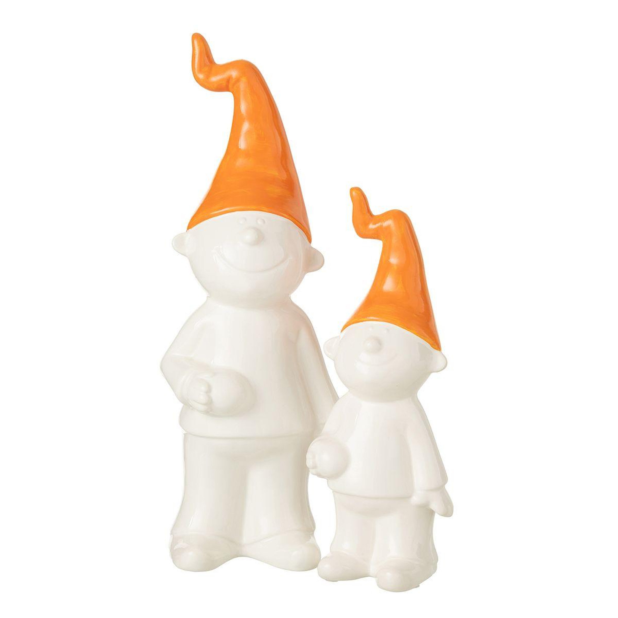 Voir la diapositive 2 : J-LINE Statuette déco  nain  29cm blanc & orange