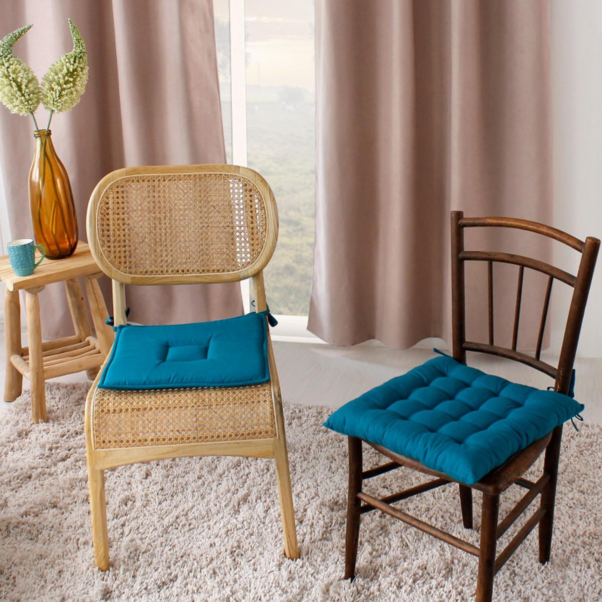 Voir la diapositive 2 : ENJOY HOME Galette de chaise uni  panama  40x40cm bleu canard