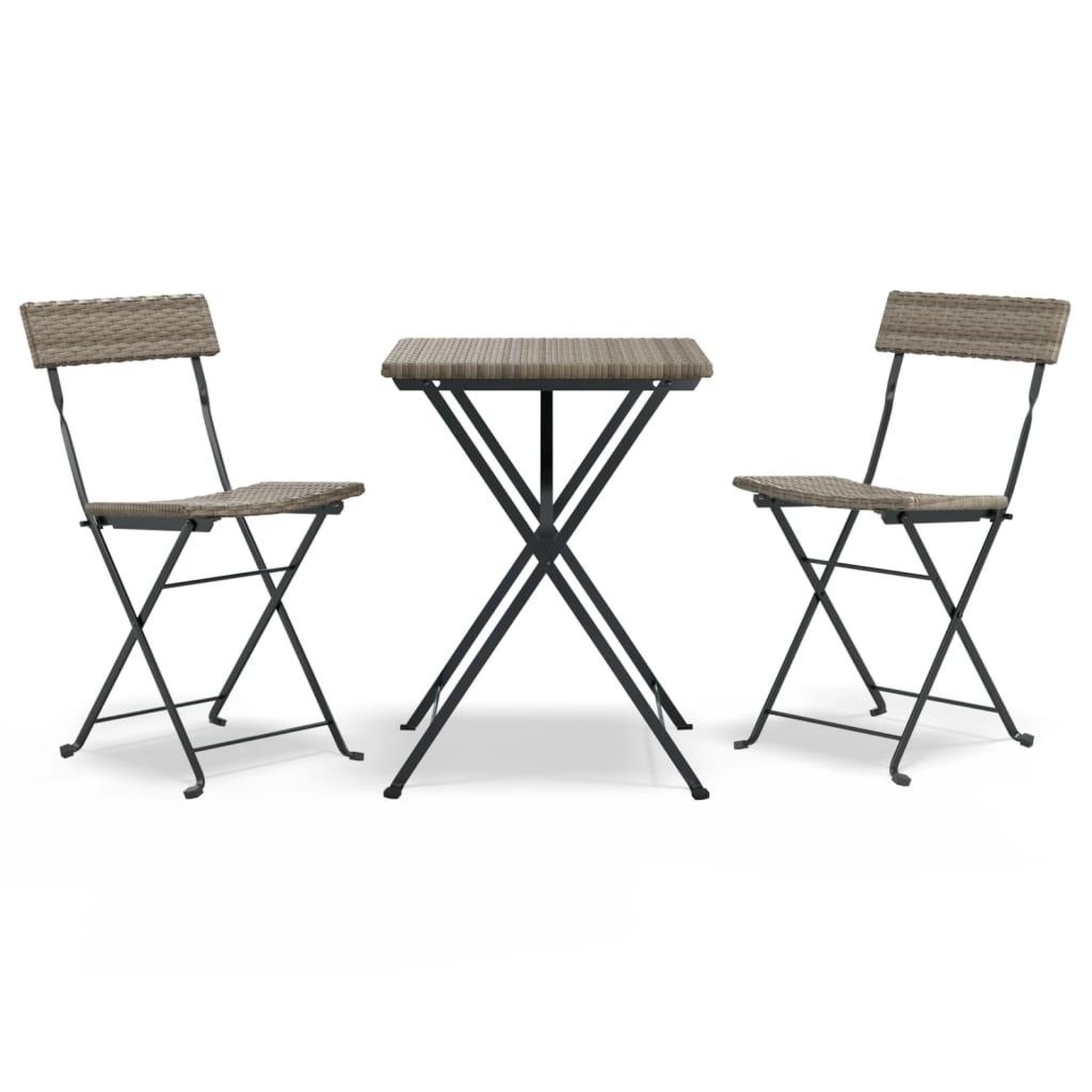 Voir la diapositive 2 : VIDAXL Ensemble de bistro pliable 3 pcs Gris Resine tressee