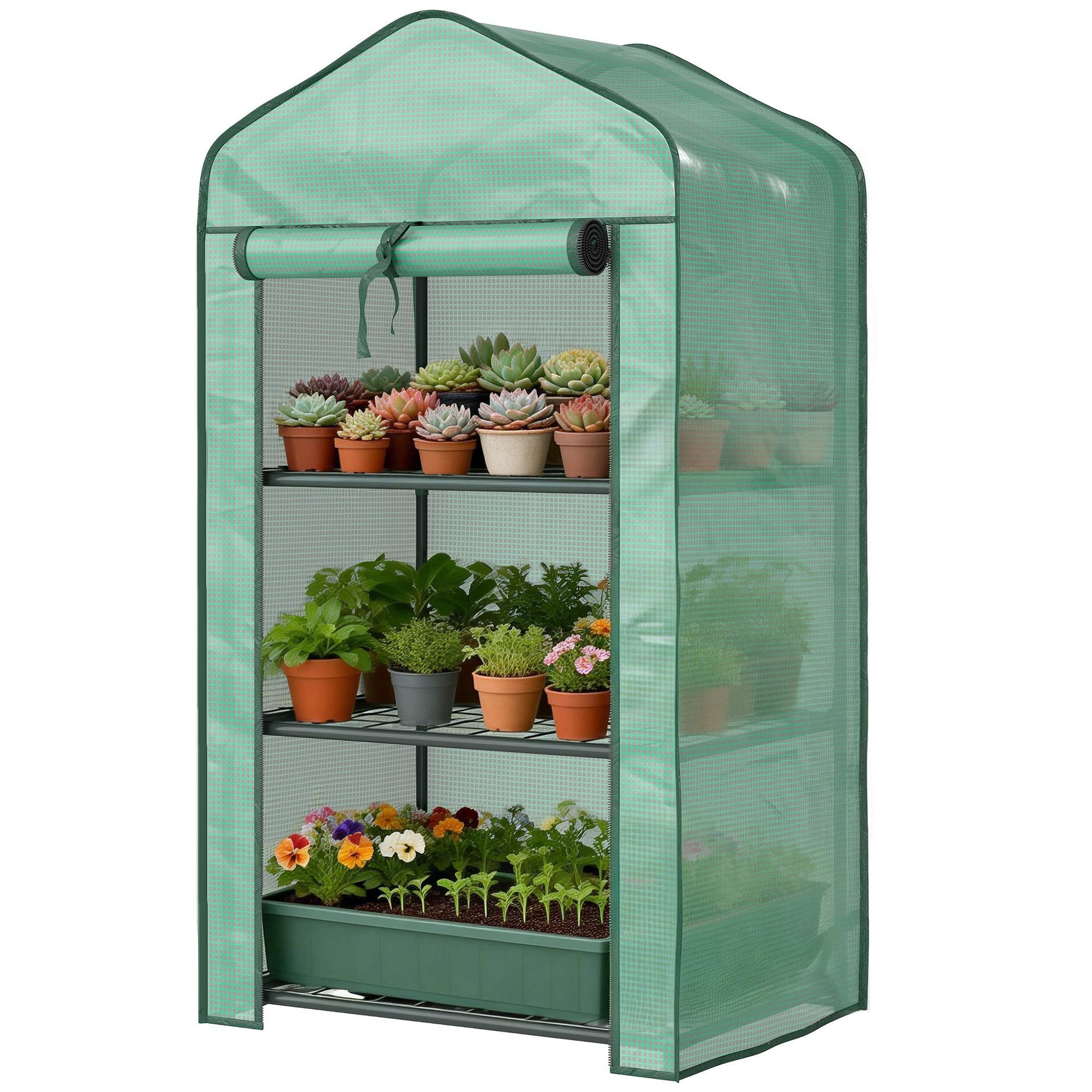 Voir la diapositive 5 : OUTSUNNY Serre de jardin balcon 3 niveaux métal thermolaqué vert PE vert