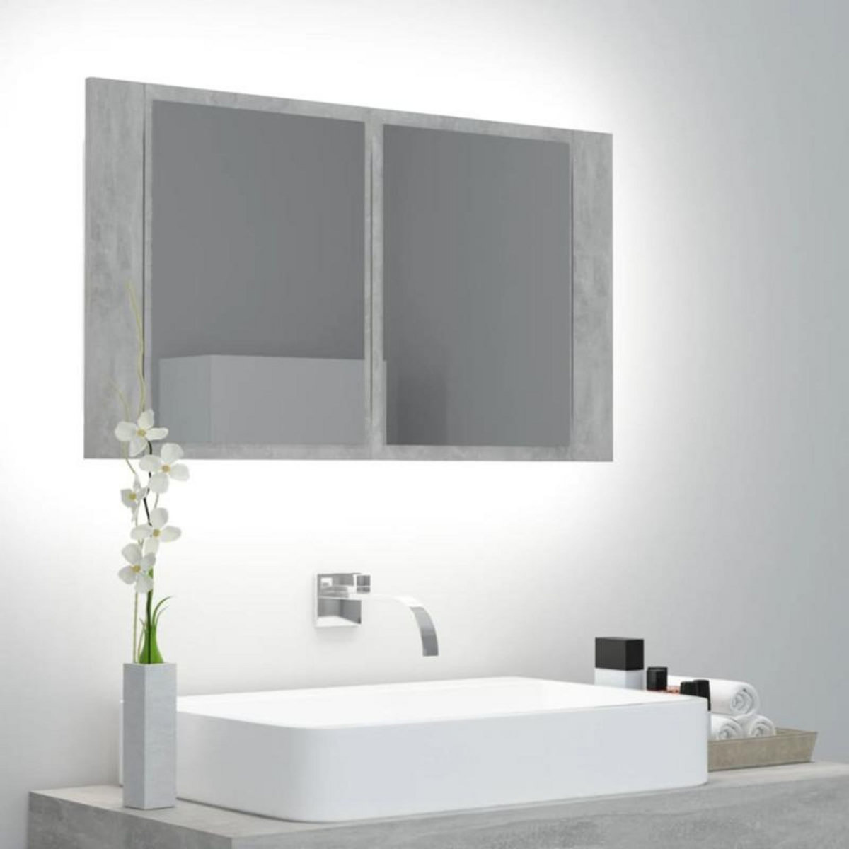 VIDAXL Armoire de salle de bain à miroir LED Gris béton Acrylique