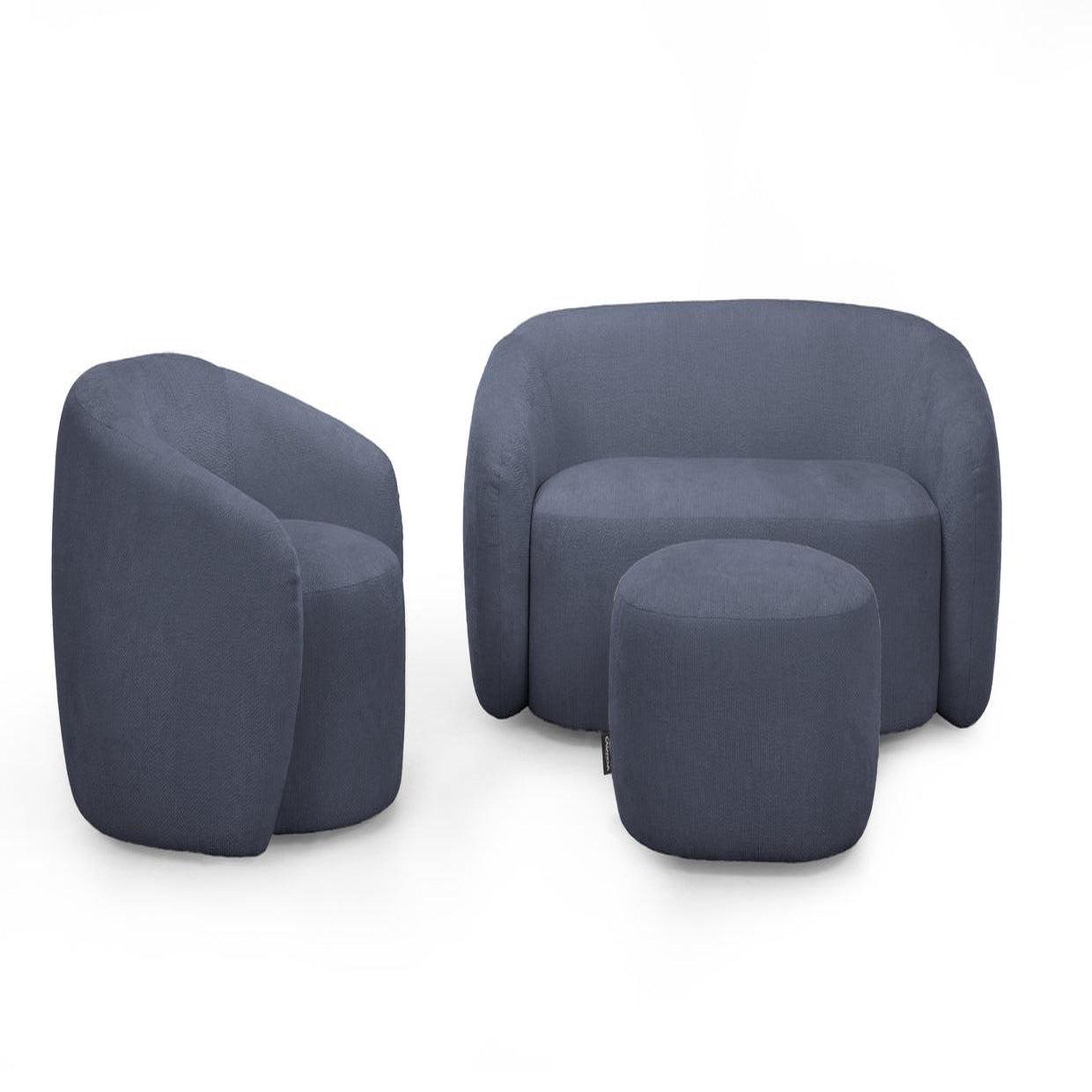 Voir la diapositive 1 : CASANOVA PARIS Aurelie - pack canapé droit 2 places + fauteuil + pouf tissu