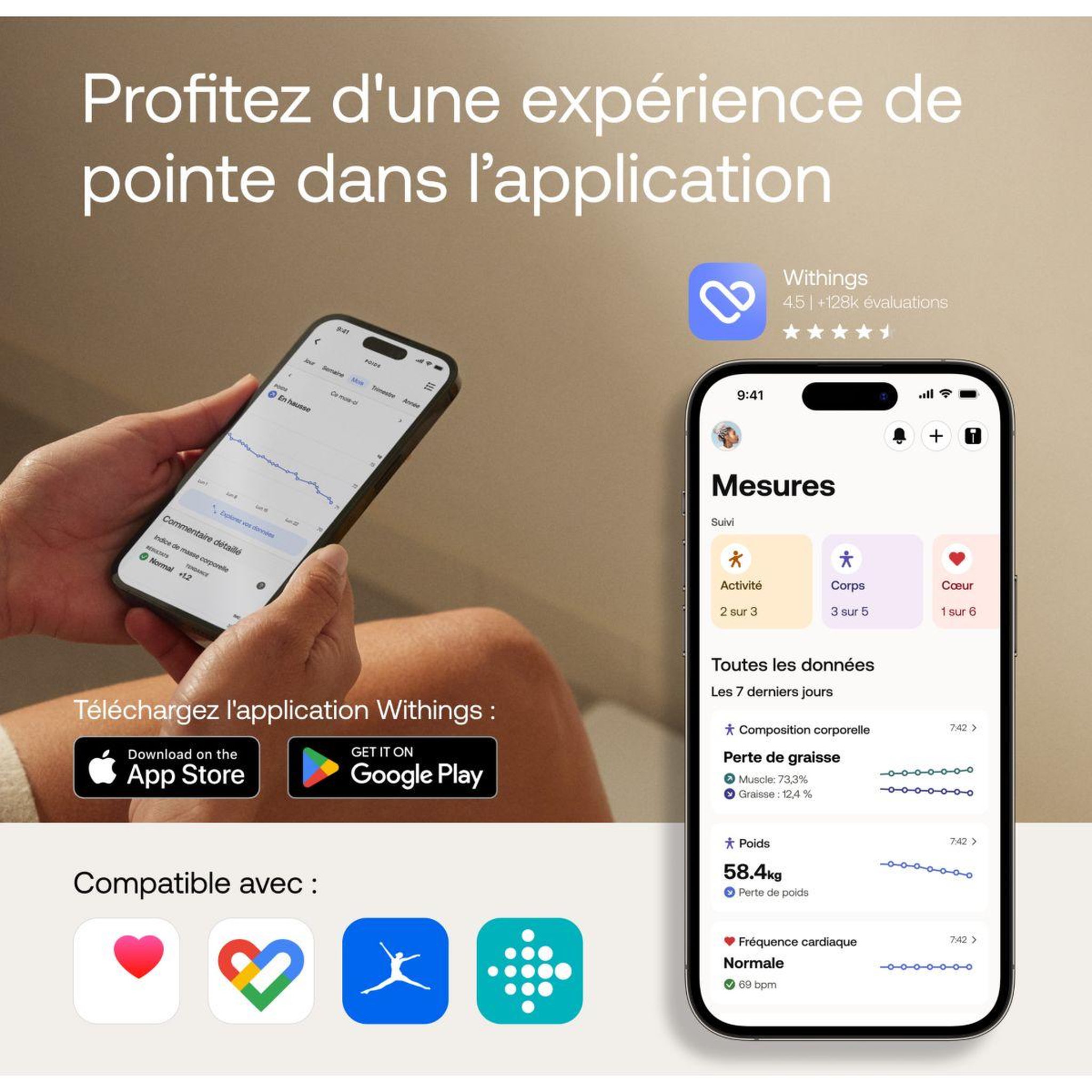 Voir la diapositive 4 : WITHINGS Pèse personne connecté body smart blanc