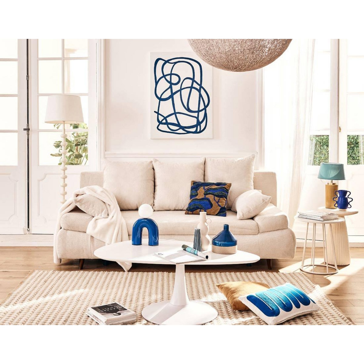 BEST MOBILIER Larson - canapé droit 3 places convertible avec coffre en velours texturé