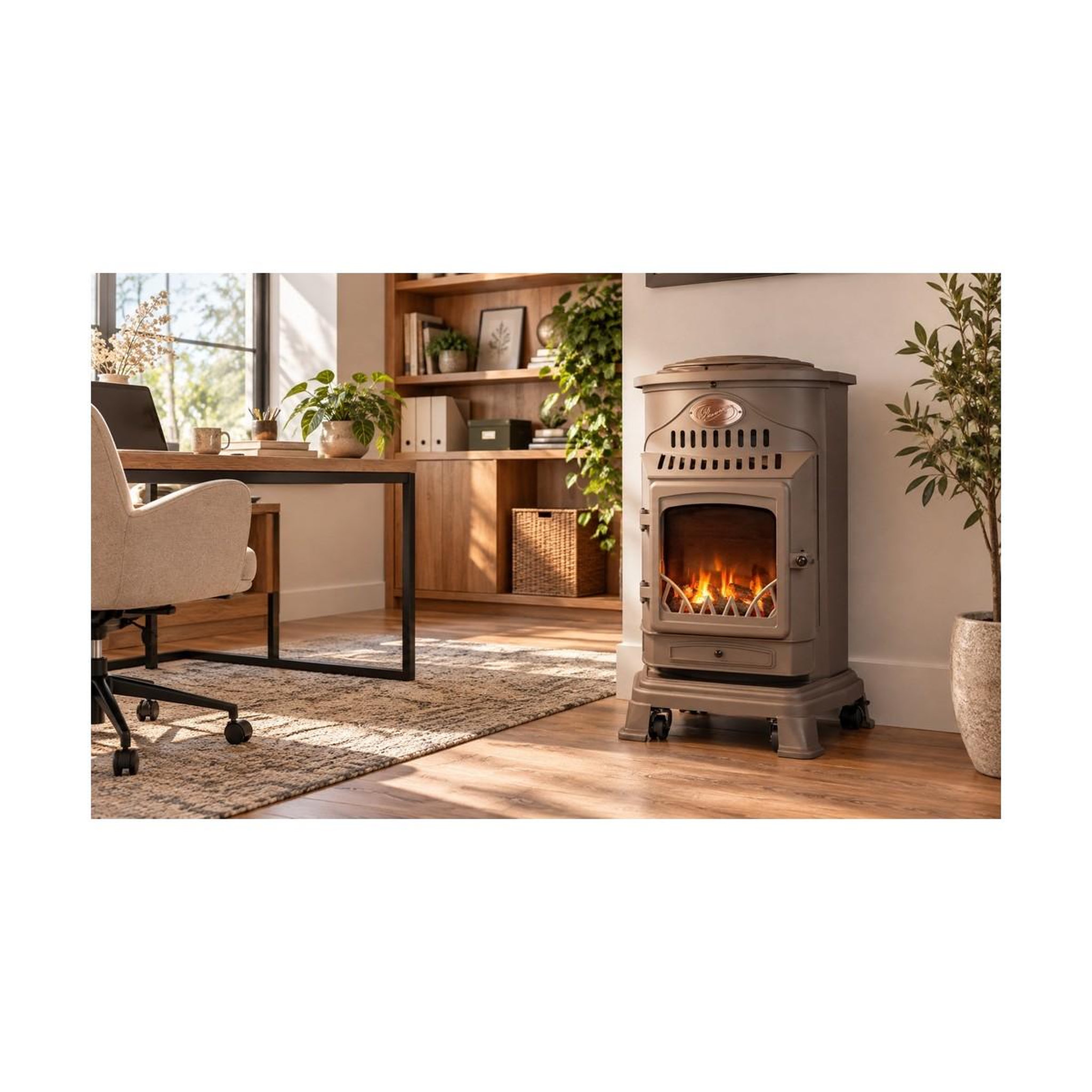 Voir la diapositive 3 : UNIVERSAL Poele à gaz 3,4 KW MARRON Effet poêle à bois Fonte véritable + Tuyau gaz + détendeur butane Provence Sahara