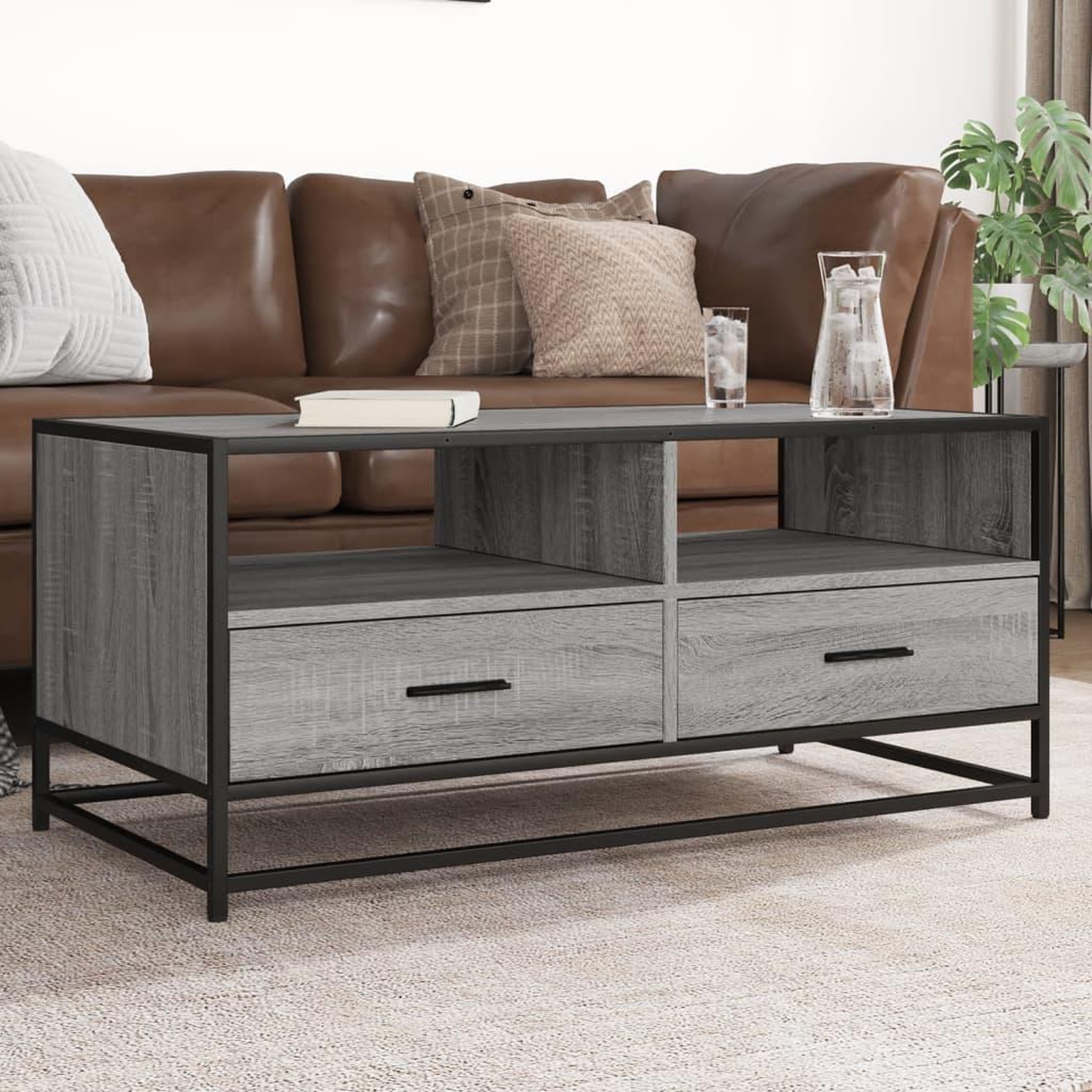 VIDAXL Table basse sonoma gris 100x50x45 cm bois d'ingenierie et metal