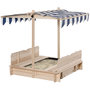 Voir la diapositive 1 : OUTSUNNY Bac à sable carré en bois pour enfant dim. 106L x 106l cm avec bancs et couvercle - auvent réglable