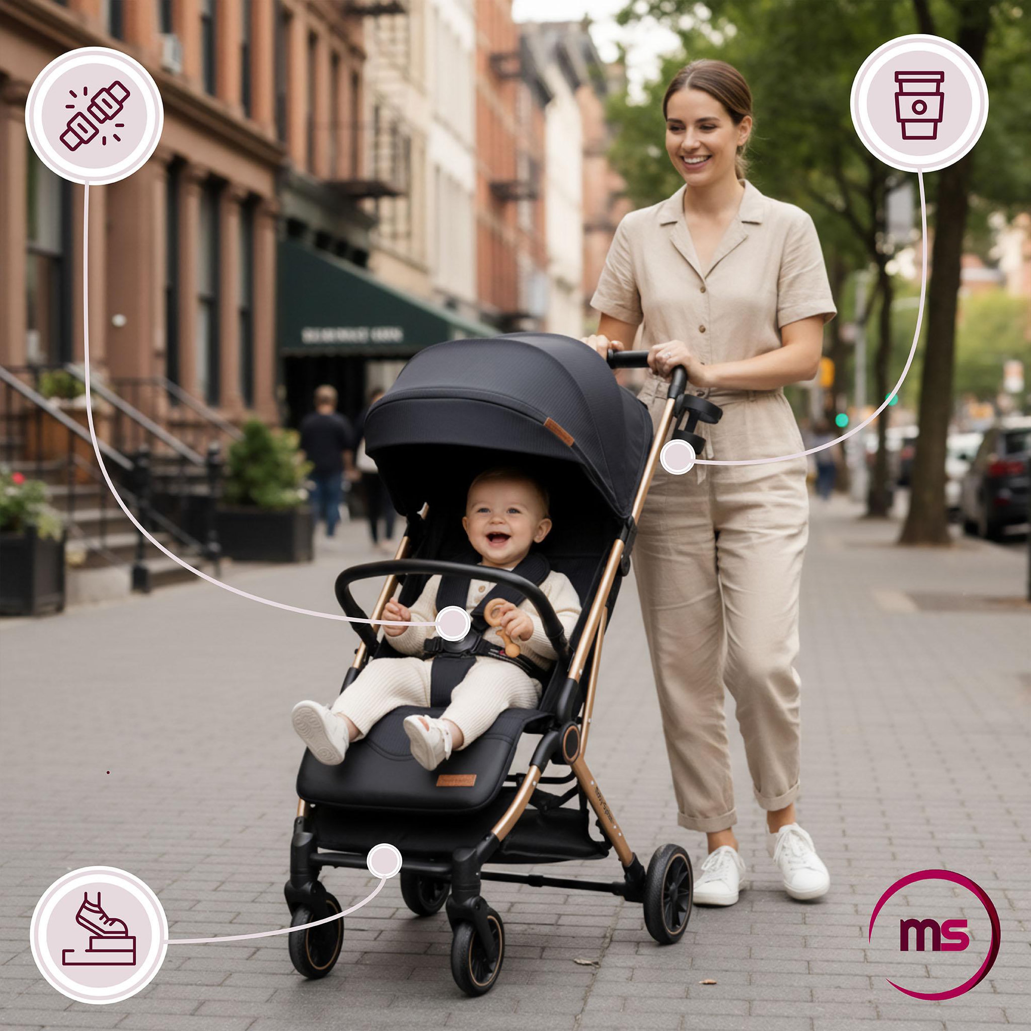 Voir la diapositive 2 : MOBY SYSTEM Poussette compacte pliable fonction valise LENA GOLD PRO Moby-System