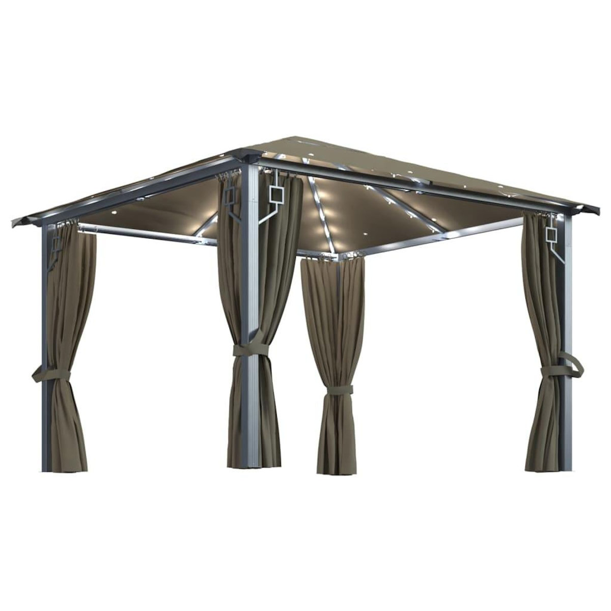 VIDAXL Tonnelle avec rideau et lumieres LED 3x3 m Taupe Aluminium
